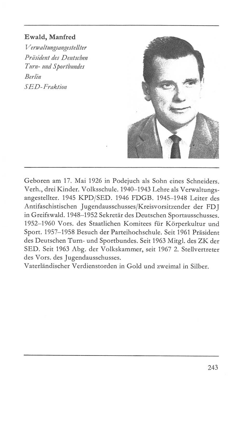 Volkskammer (VK) der Deutschen Demokratischen Republik (DDR) 5. Wahlperiode 1967-1971, Seite 243 (VK. DDR 5. WP. 1967-1971, S. 243)