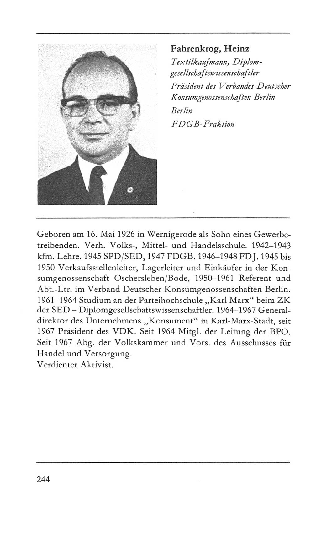 Volkskammer (VK) der Deutschen Demokratischen Republik (DDR) 5. Wahlperiode 1967-1971, Seite 244 (VK. DDR 5. WP. 1967-1971, S. 244)