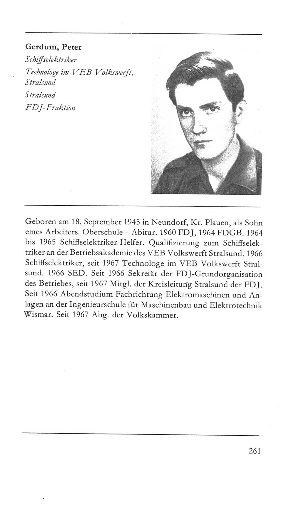 Volkskammer (VK) der Deutschen Demokratischen Republik (DDR) 5. Wahlperiode 1967-1971, Seite 261 (VK. DDR 5. WP. 1967-1971, S. 261)