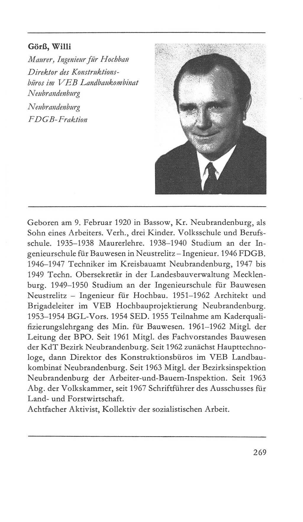 Volkskammer (VK) der Deutschen Demokratischen Republik (DDR) 5. Wahlperiode 1967-1971, Seite 269 (VK. DDR 5. WP. 1967-1971, S. 269)