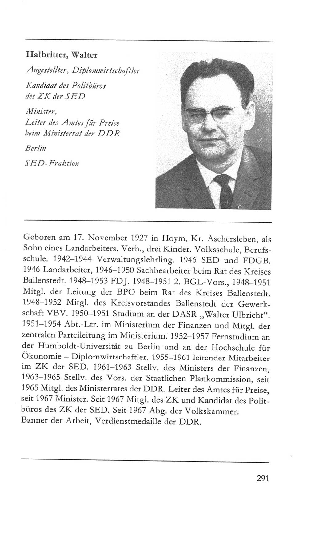 Volkskammer (VK) der Deutschen Demokratischen Republik (DDR) 5. Wahlperiode 1967-1971, Seite 291 (VK. DDR 5. WP. 1967-1971, S. 291)