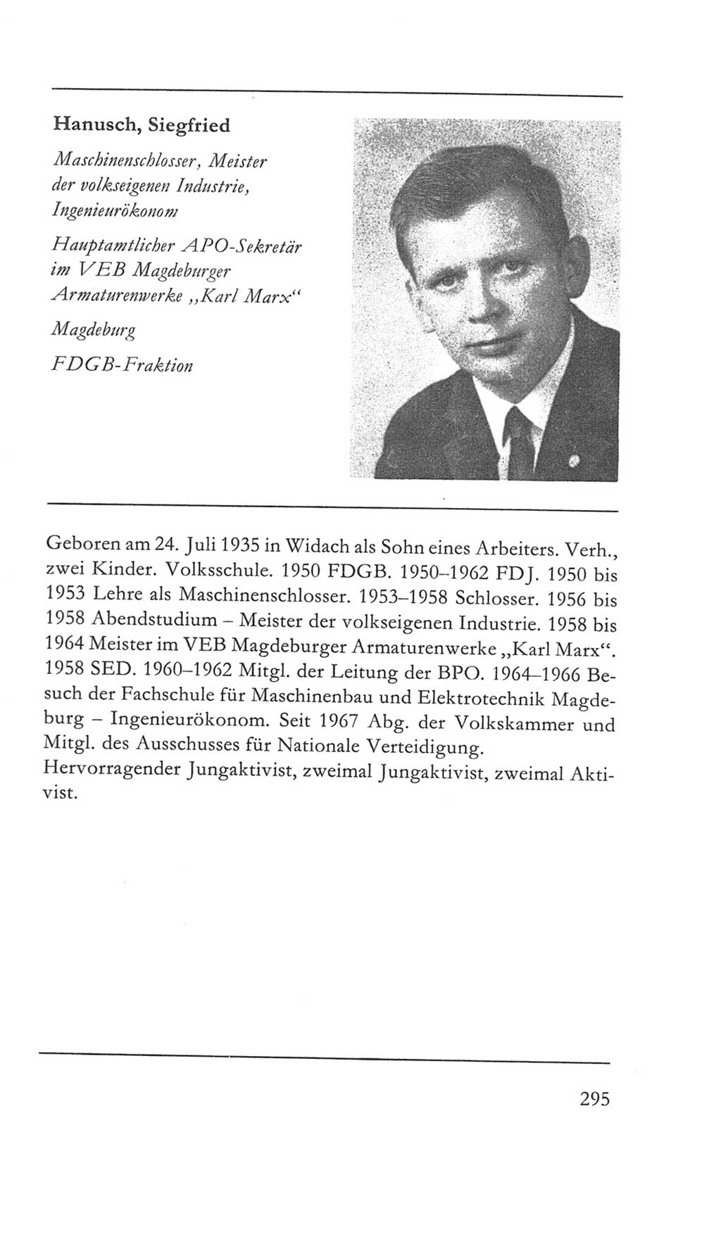 Volkskammer (VK) der Deutschen Demokratischen Republik (DDR) 5. Wahlperiode 1967-1971, Seite 295 (VK. DDR 5. WP. 1967-1971, S. 295)