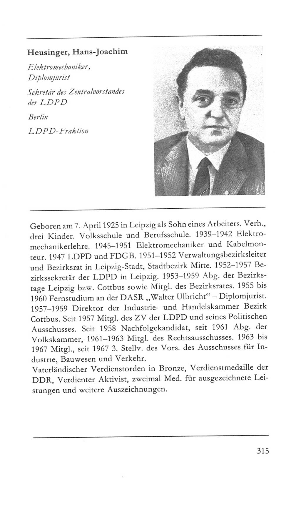Volkskammer (VK) der Deutschen Demokratischen Republik (DDR) 5. Wahlperiode 1967-1971, Seite 315 (VK. DDR 5. WP. 1967-1971, S. 315)