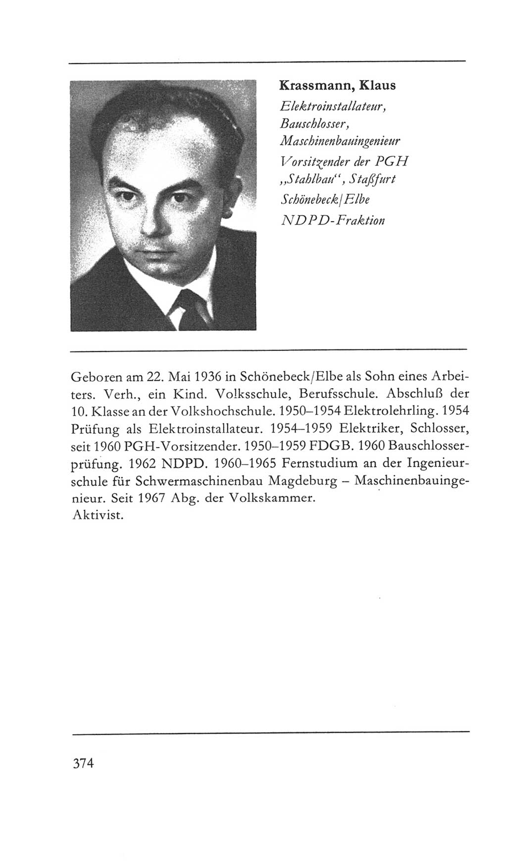 Volkskammer (VK) der Deutschen Demokratischen Republik (DDR) 5. Wahlperiode 1967-1971, Seite 374 (VK. DDR 5. WP. 1967-1971, S. 374)