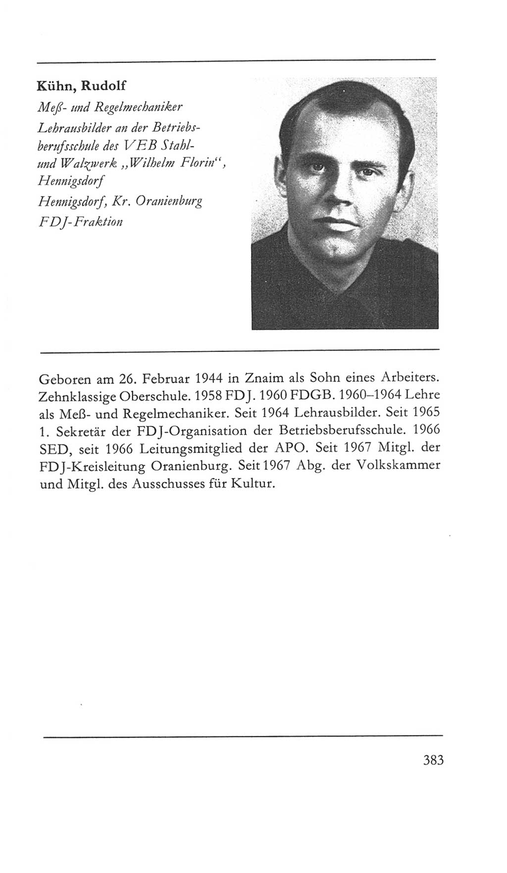 Volkskammer (VK) der Deutschen Demokratischen Republik (DDR) 5. Wahlperiode 1967-1971, Seite 383 (VK. DDR 5. WP. 1967-1971, S. 383)