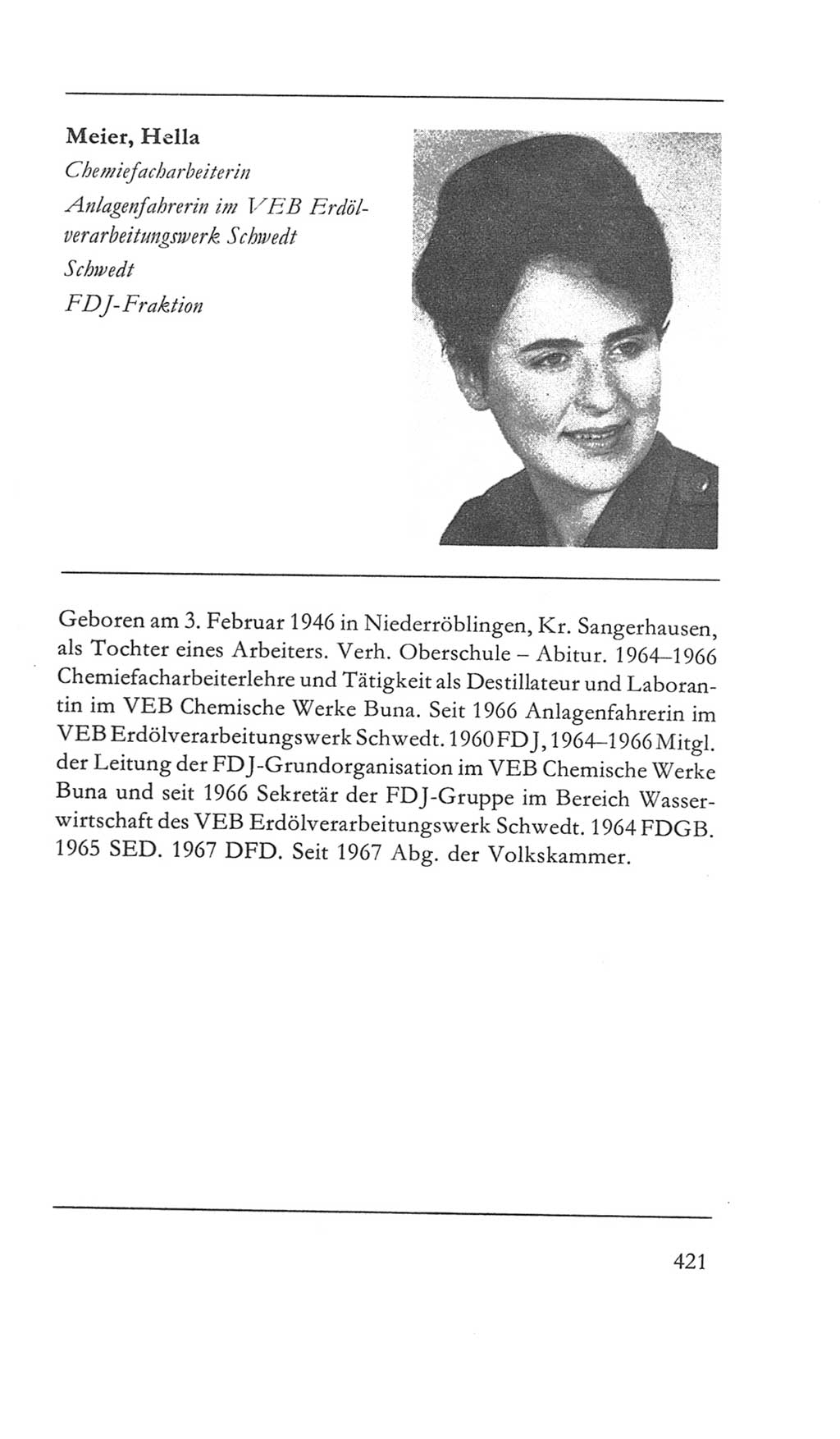 Volkskammer (VK) der Deutschen Demokratischen Republik (DDR) 5. Wahlperiode 1967-1971, Seite 421 (VK. DDR 5. WP. 1967-1971, S. 421)
