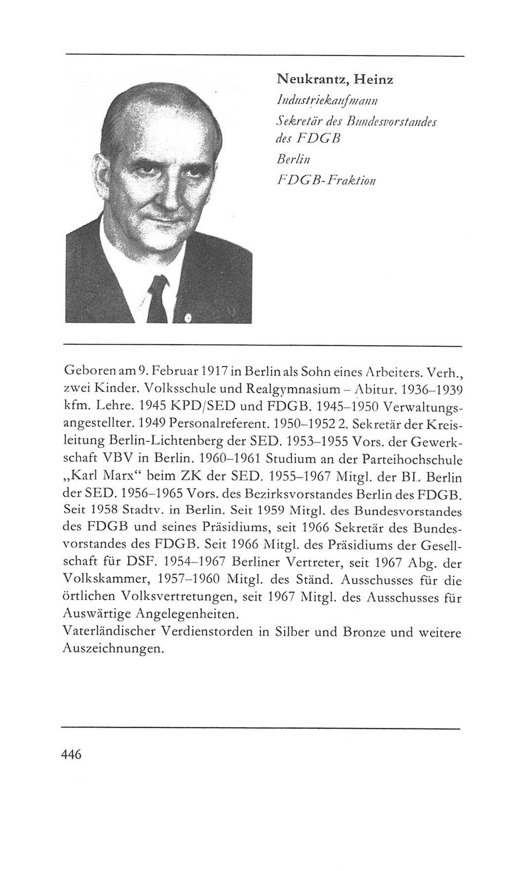 Volkskammer (VK) der Deutschen Demokratischen Republik (DDR) 5. Wahlperiode 1967-1971, Seite 446 (VK. DDR 5. WP. 1967-1971, S. 446)
