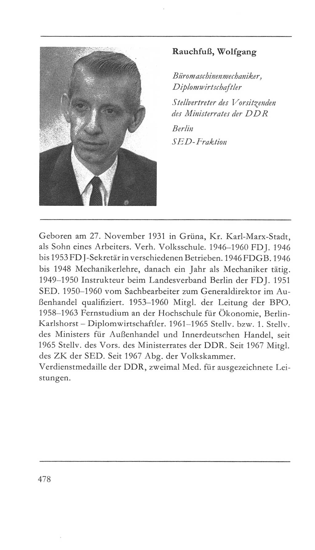 Volkskammer (VK) der Deutschen Demokratischen Republik (DDR) 5. Wahlperiode 1967-1971, Seite 478 (VK. DDR 5. WP. 1967-1971, S. 478)