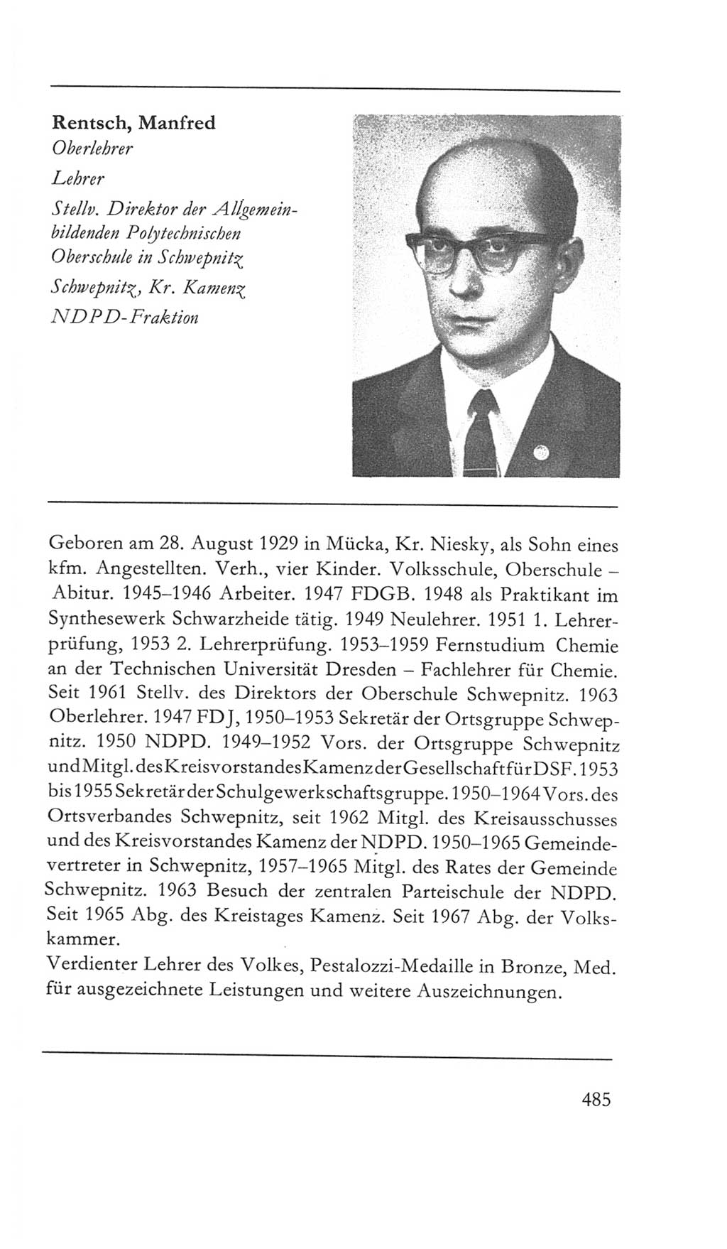 Volkskammer (VK) der Deutschen Demokratischen Republik (DDR) 5. Wahlperiode 1967-1971, Seite 485 (VK. DDR 5. WP. 1967-1971, S. 485)