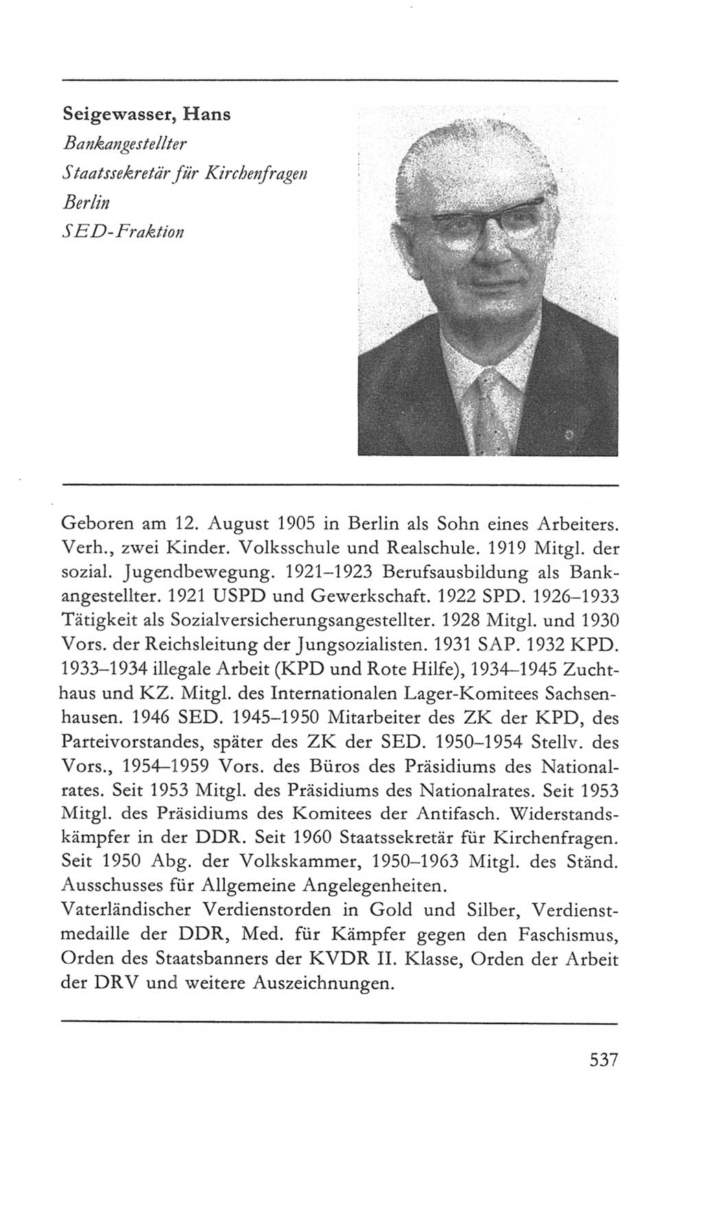 Volkskammer (VK) der Deutschen Demokratischen Republik (DDR) 5. Wahlperiode 1967-1971, Seite 537 (VK. DDR 5. WP. 1967-1971, S. 537)