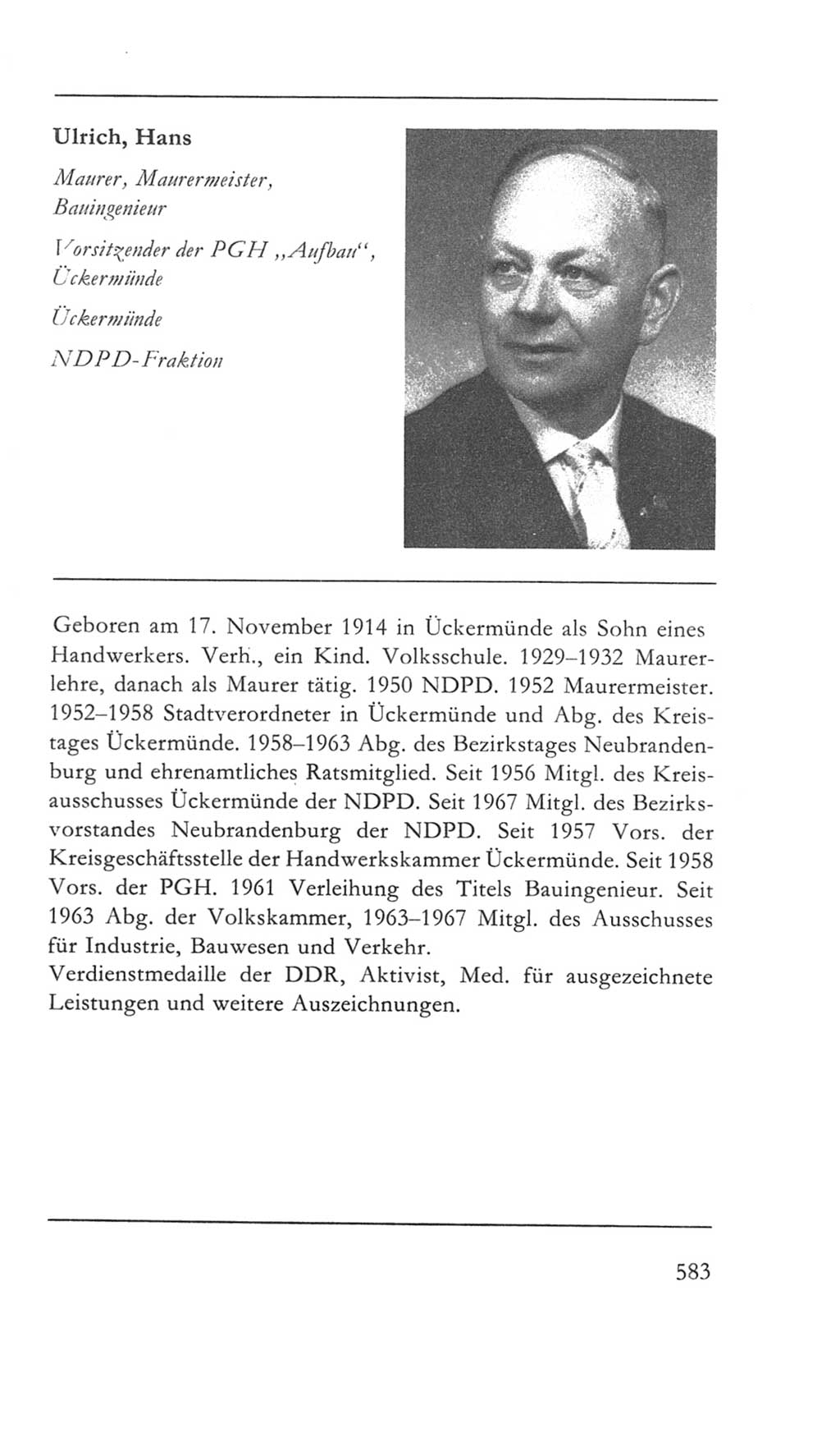 Volkskammer (VK) der Deutschen Demokratischen Republik (DDR) 5. Wahlperiode 1967-1971, Seite 583 (VK. DDR 5. WP. 1967-1971, S. 583)