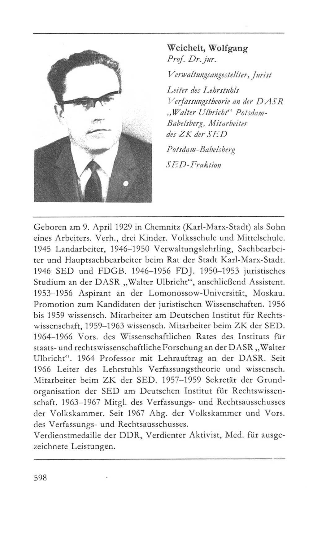 Volkskammer (VK) der Deutschen Demokratischen Republik (DDR) 5. Wahlperiode 1967-1971, Seite 598 (VK. DDR 5. WP. 1967-1971, S. 598)