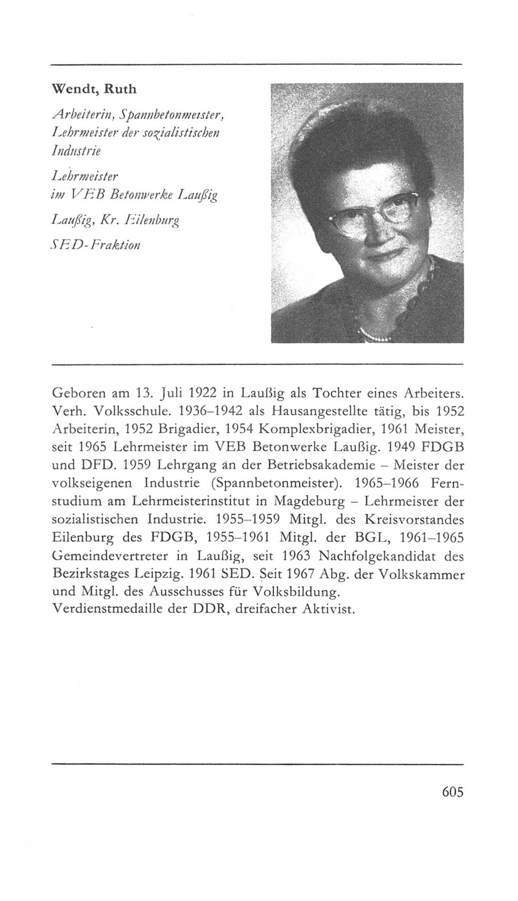 Volkskammer (VK) der Deutschen Demokratischen Republik (DDR) 5. Wahlperiode 1967-1971, Seite 605 (VK. DDR 5. WP. 1967-1971, S. 605)