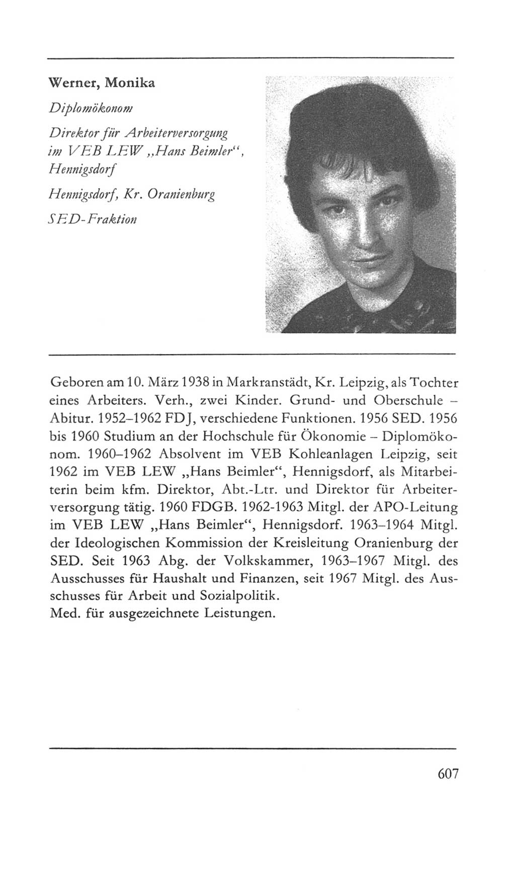 Volkskammer (VK) der Deutschen Demokratischen Republik (DDR) 5. Wahlperiode 1967-1971, Seite 607 (VK. DDR 5. WP. 1967-1971, S. 607)