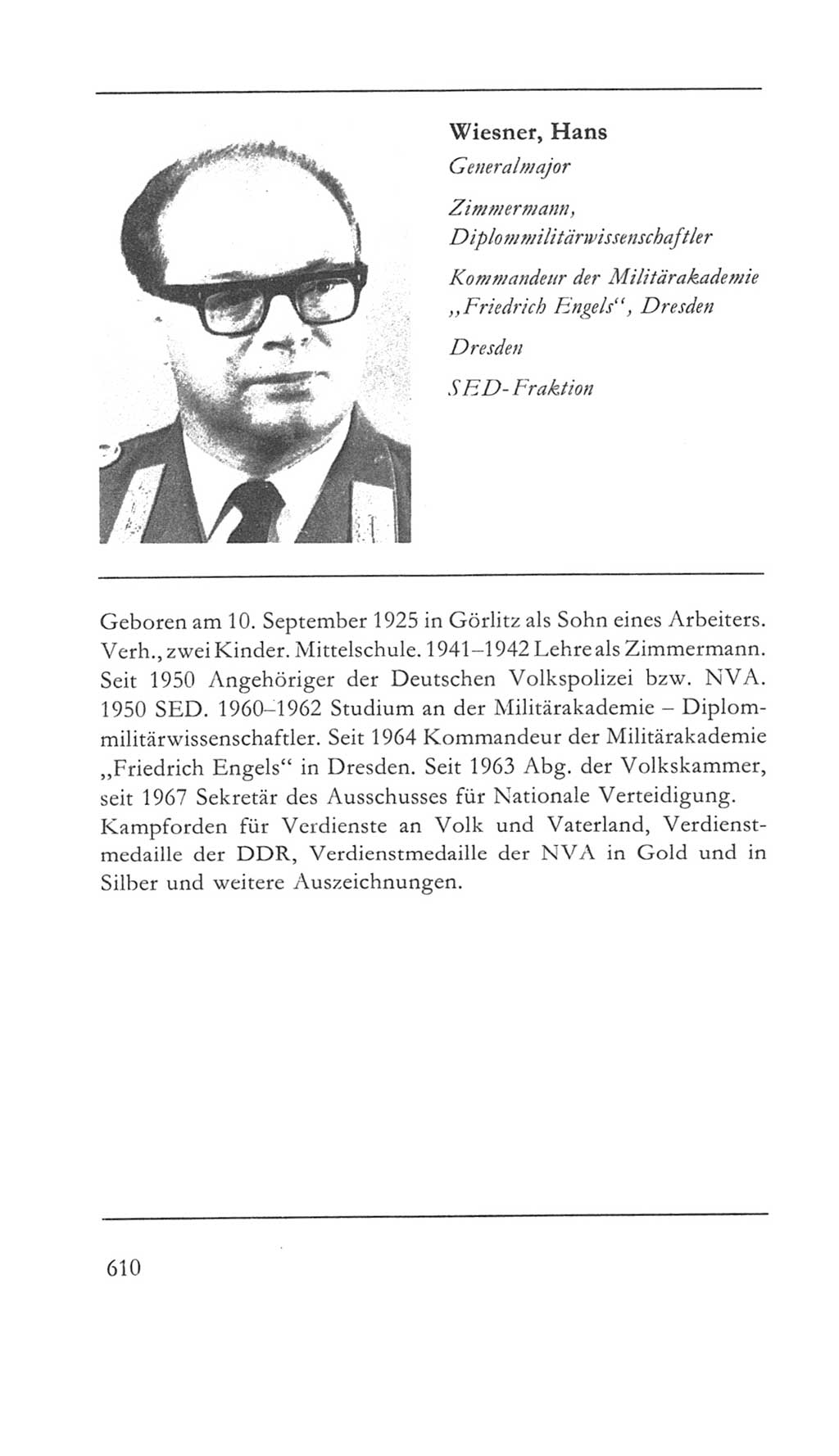 Volkskammer (VK) der Deutschen Demokratischen Republik (DDR) 5. Wahlperiode 1967-1971, Seite 610 (VK. DDR 5. WP. 1967-1971, S. 610)