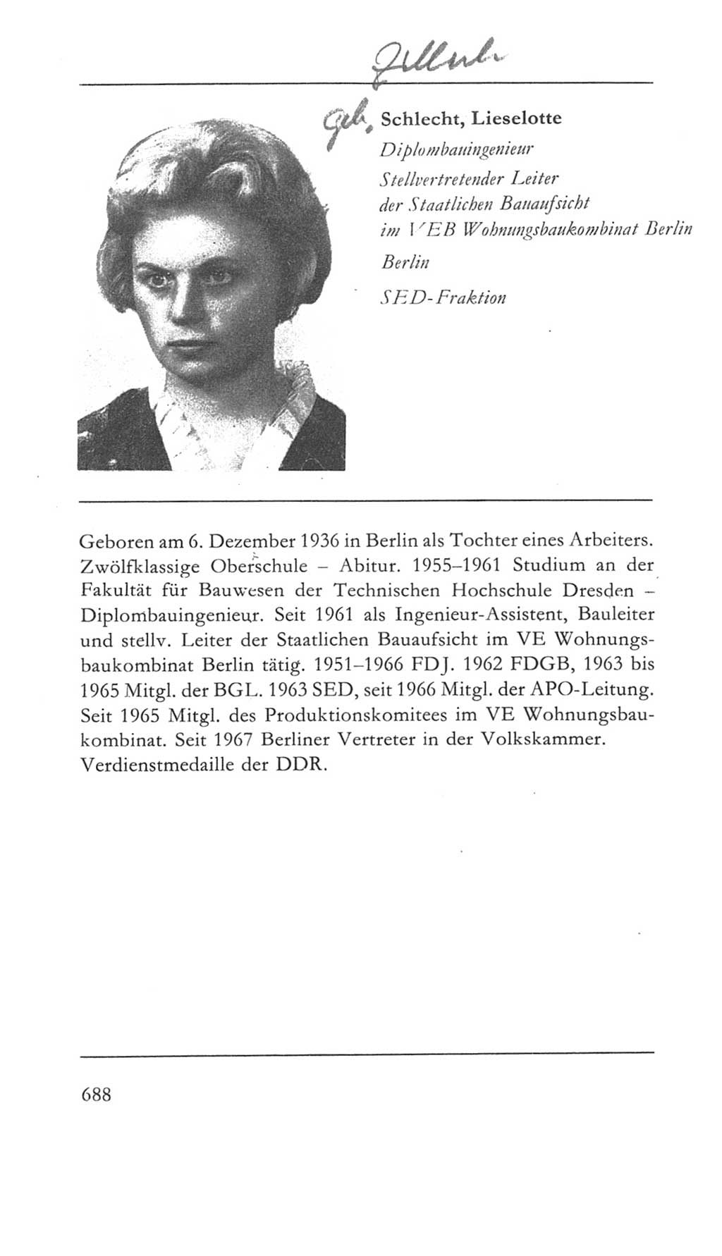 Volkskammer (VK) der Deutschen Demokratischen Republik (DDR) 5. Wahlperiode 1967-1971, Seite 688 (VK. DDR 5. WP. 1967-1971, S. 688)