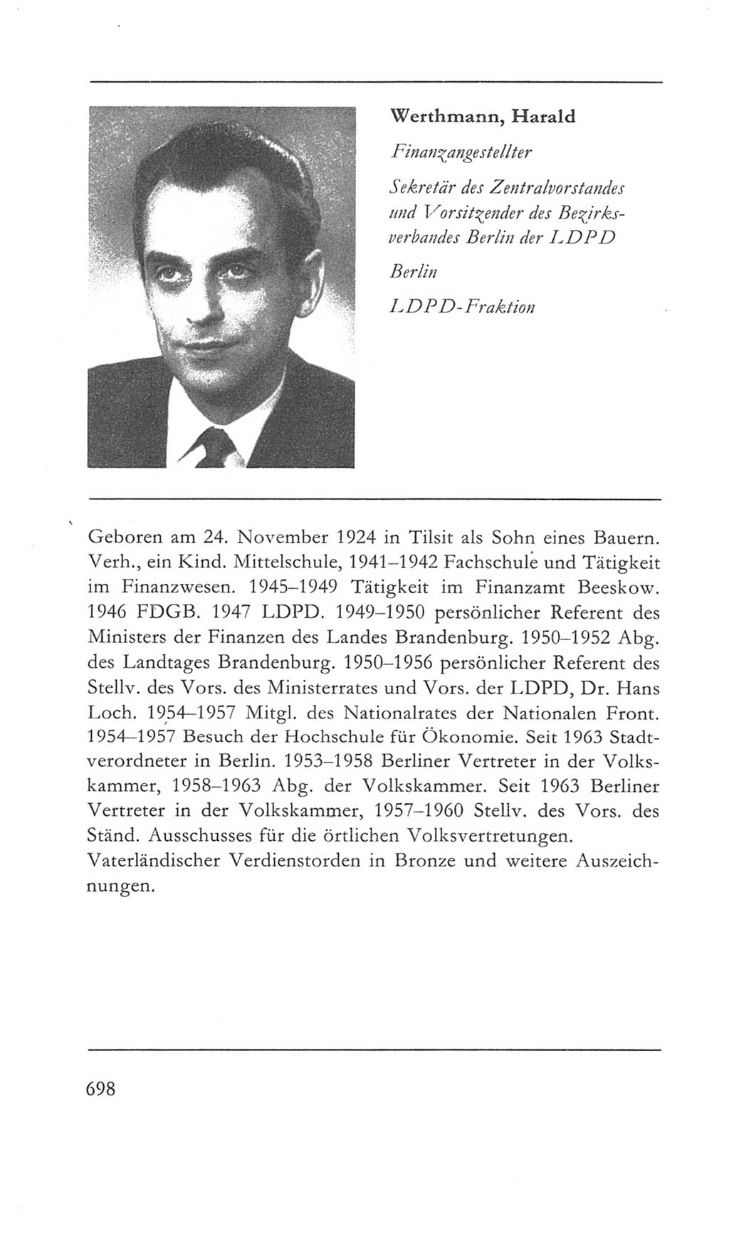 Volkskammer (VK) der Deutschen Demokratischen Republik (DDR) 5. Wahlperiode 1967-1971, Seite 698 (VK. DDR 5. WP. 1967-1971, S. 698)