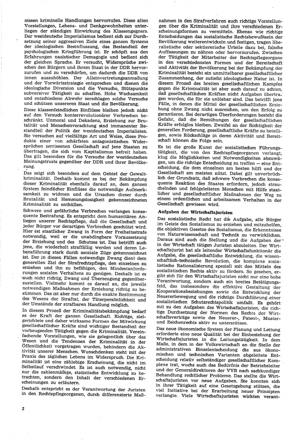 Neue Justiz (NJ), Zeitschrift für Recht und Rechtswissenschaft [Deutsche Demokratische Republik (DDR)], 21. Jahrgang 1967, Seite 2 (NJ DDR 1967, S. 2)