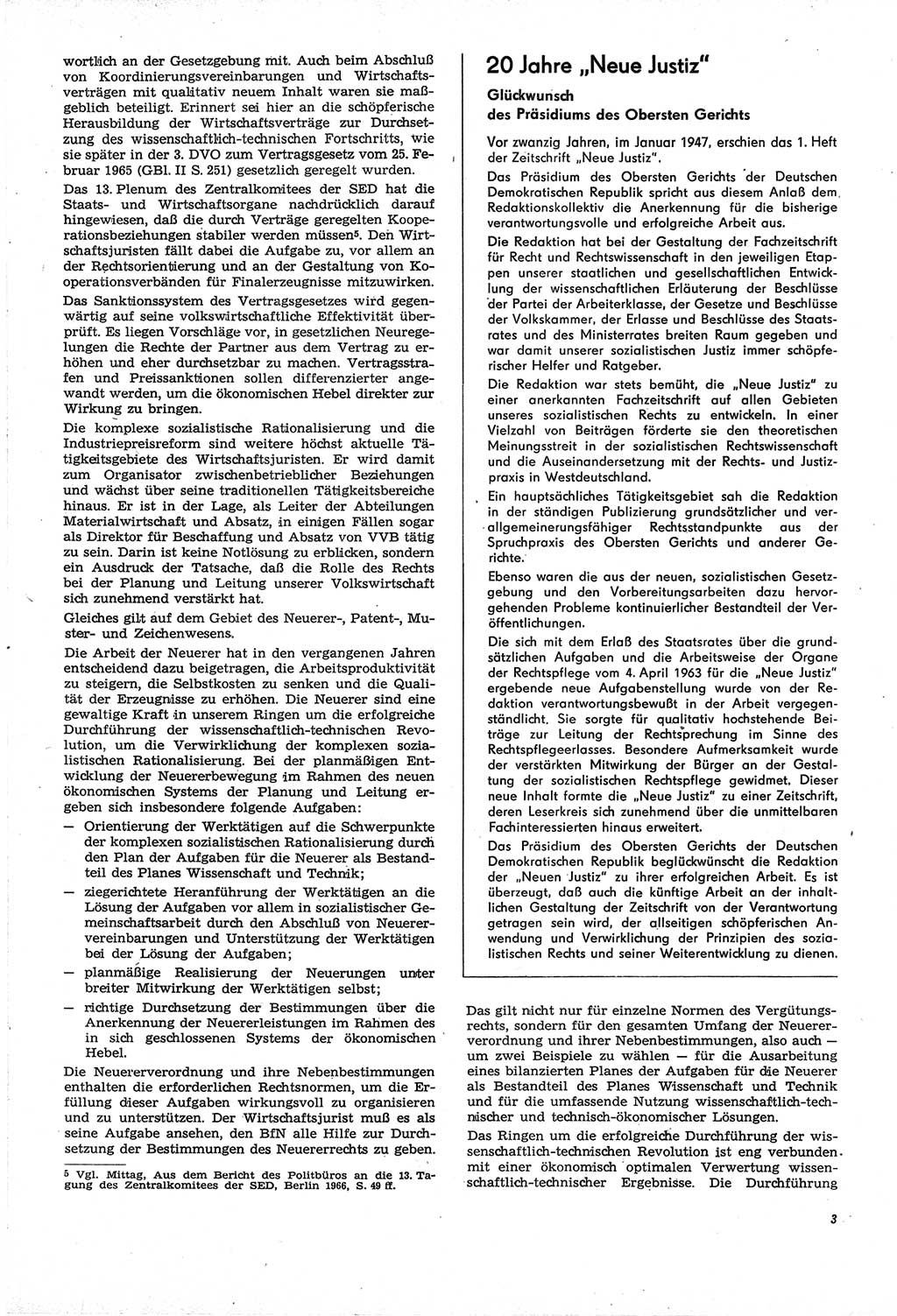 Neue Justiz (NJ), Zeitschrift für Recht und Rechtswissenschaft [Deutsche Demokratische Republik (DDR)], 21. Jahrgang 1967, Seite 3 (NJ DDR 1967, S. 3)