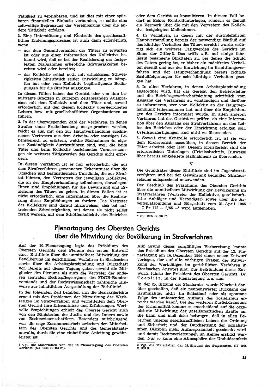 Neue Justiz (NJ), Zeitschrift für Recht und Rechtswissenschaft [Deutsche Demokratische Republik (DDR)], 21. Jahrgang 1967, Seite 15 (NJ DDR 1967, S. 15)