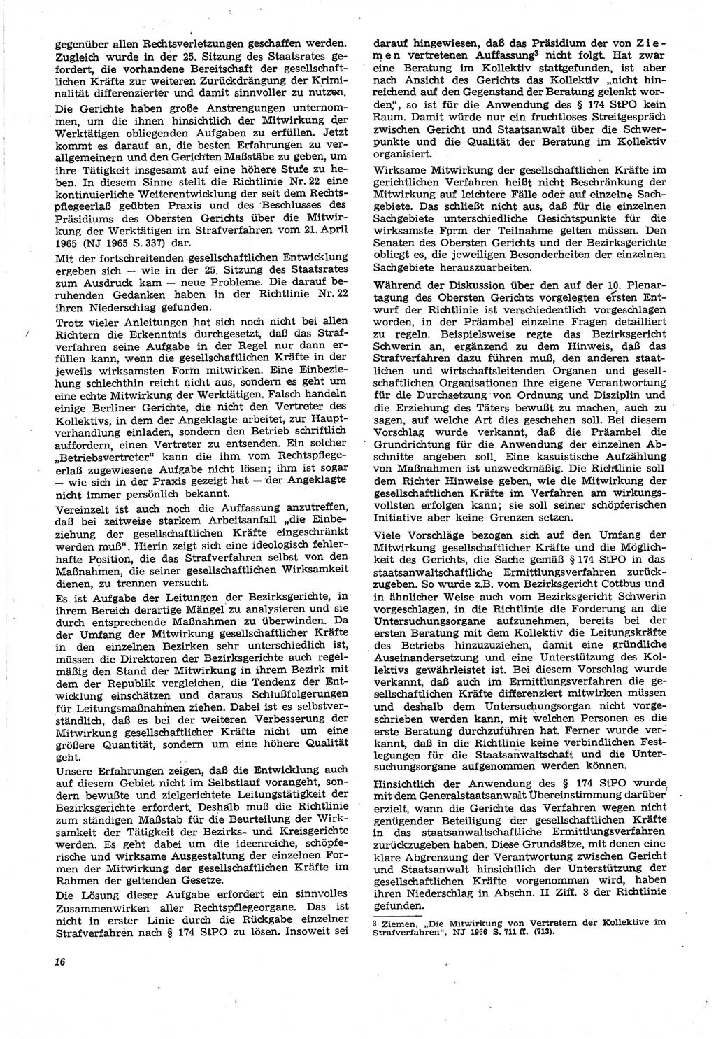 Neue Justiz (NJ), Zeitschrift für Recht und Rechtswissenschaft [Deutsche Demokratische Republik (DDR)], 21. Jahrgang 1967, Seite 16 (NJ DDR 1967, S. 16)