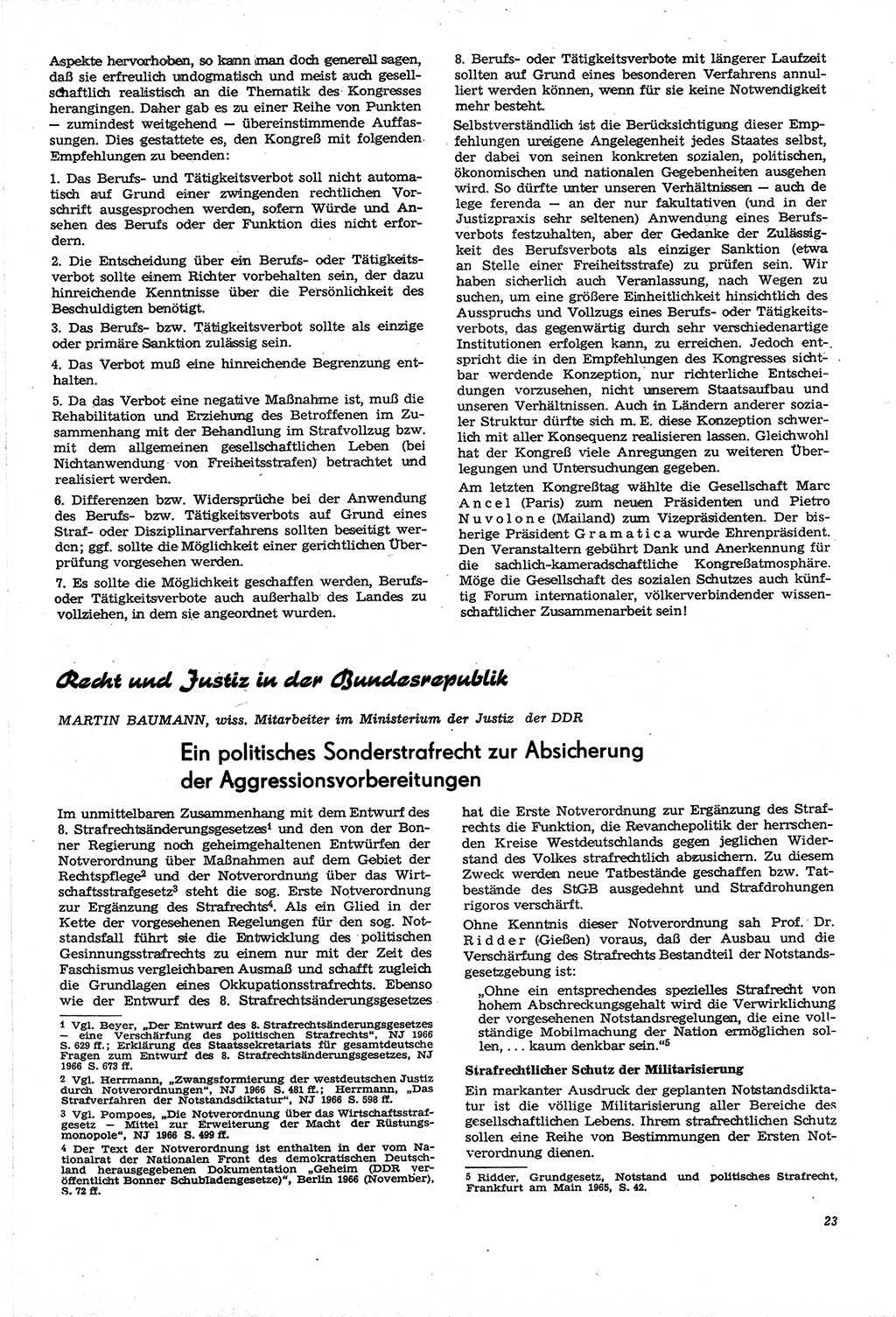 Neue Justiz (NJ), Zeitschrift für Recht und Rechtswissenschaft [Deutsche Demokratische Republik (DDR)], 21. Jahrgang 1967, Seite 23 (NJ DDR 1967, S. 23)