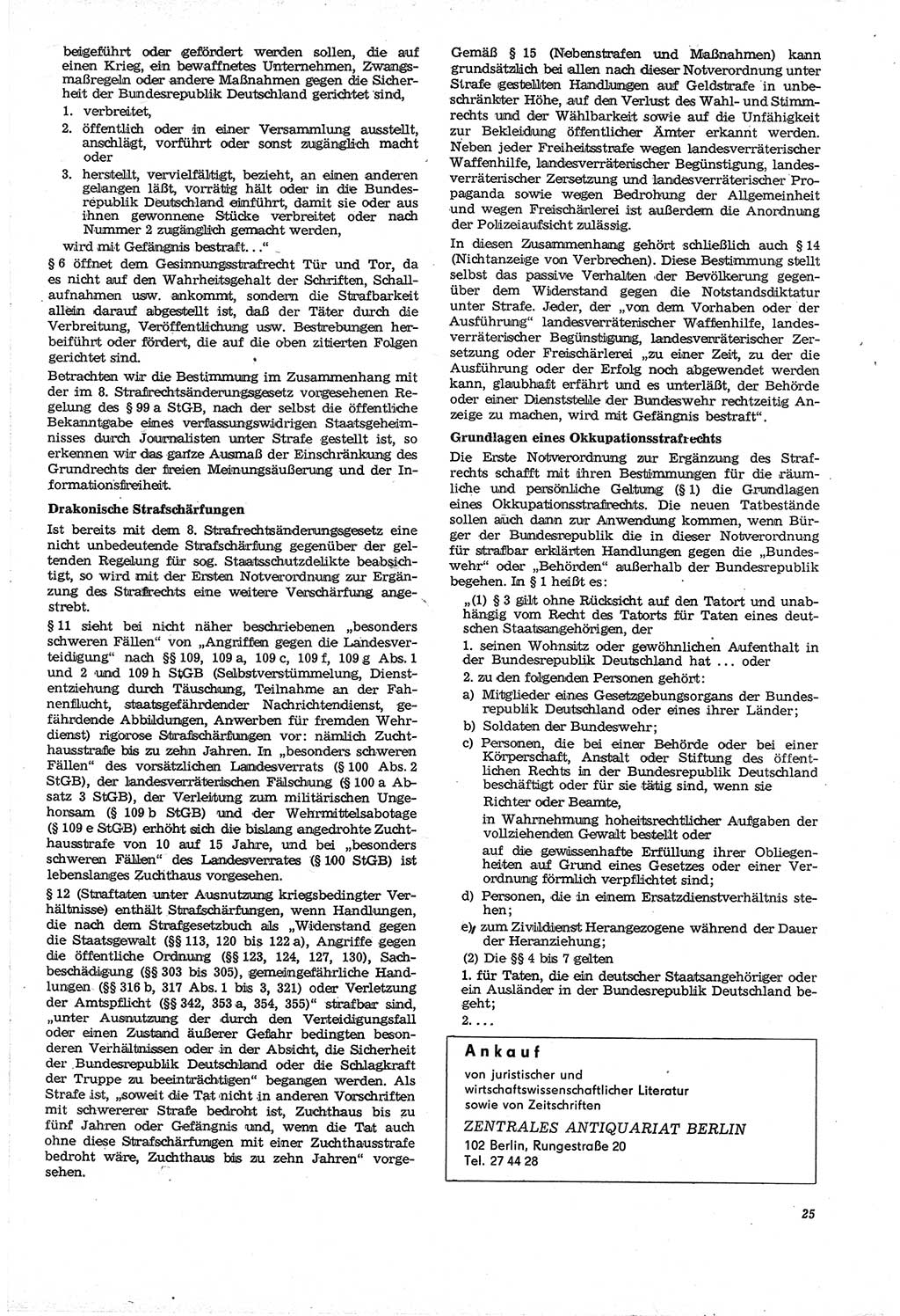 Neue Justiz (NJ), Zeitschrift für Recht und Rechtswissenschaft [Deutsche Demokratische Republik (DDR)], 21. Jahrgang 1967, Seite 25 (NJ DDR 1967, S. 25)
