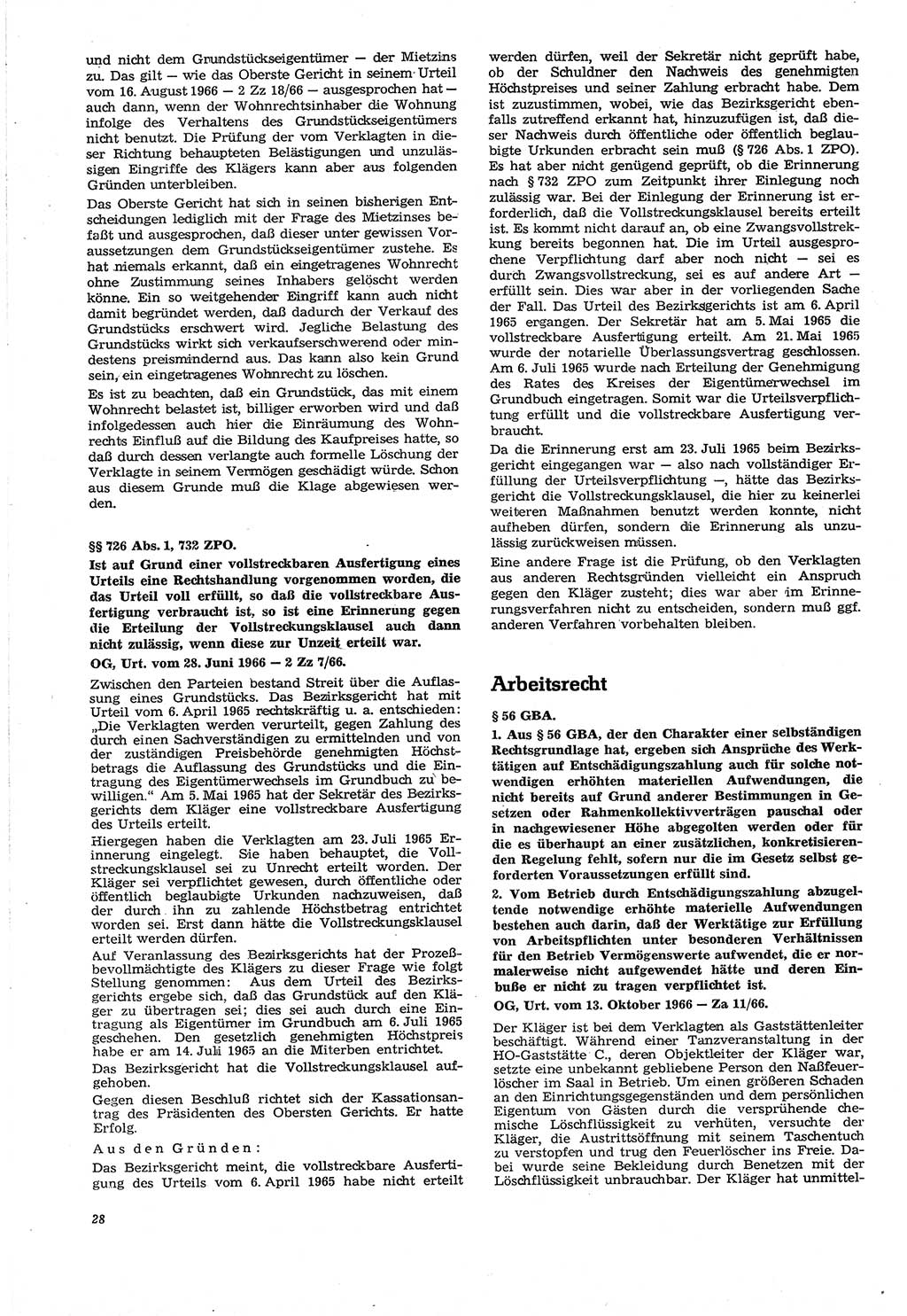 Neue Justiz (NJ), Zeitschrift für Recht und Rechtswissenschaft [Deutsche Demokratische Republik (DDR)], 21. Jahrgang 1967, Seite 28 (NJ DDR 1967, S. 28)