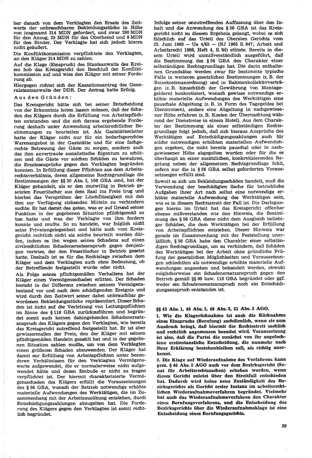 Neue Justiz (NJ), Zeitschrift für Recht und Rechtswissenschaft [Deutsche Demokratische Republik (DDR)], 21. Jahrgang 1967, Seite 29 (NJ DDR 1967, S. 29)