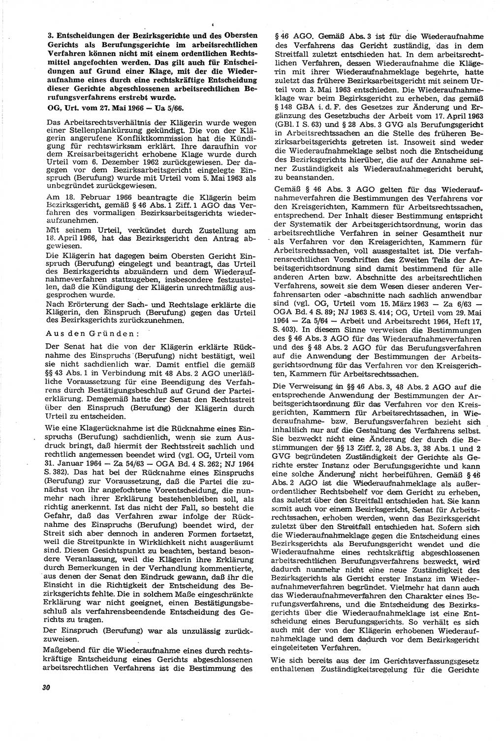 Neue Justiz (NJ), Zeitschrift für Recht und Rechtswissenschaft [Deutsche Demokratische Republik (DDR)], 21. Jahrgang 1967, Seite 30 (NJ DDR 1967, S. 30)