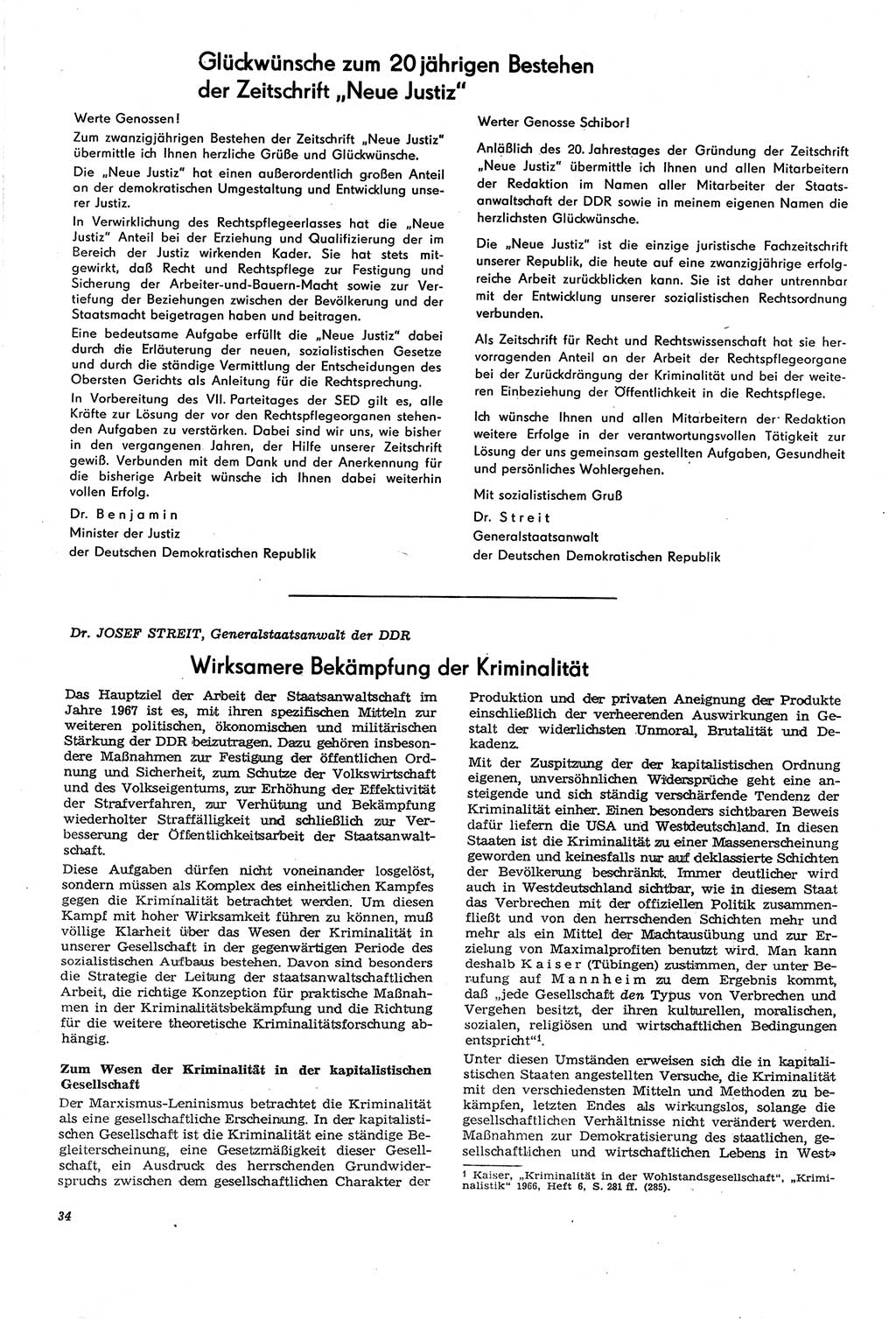Neue Justiz (NJ), Zeitschrift für Recht und Rechtswissenschaft [Deutsche Demokratische Republik (DDR)], 21. Jahrgang 1967, Seite 34 (NJ DDR 1967, S. 34)