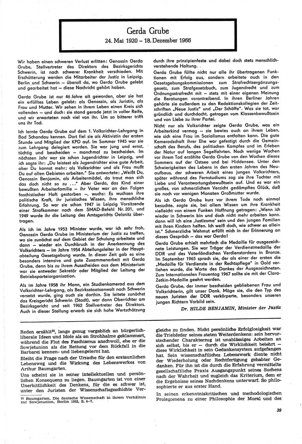 Neue Justiz (NJ), Zeitschrift für Recht und Rechtswissenschaft [Deutsche Demokratische Republik (DDR)], 21. Jahrgang 1967, Seite 39 (NJ DDR 1967, S. 39)