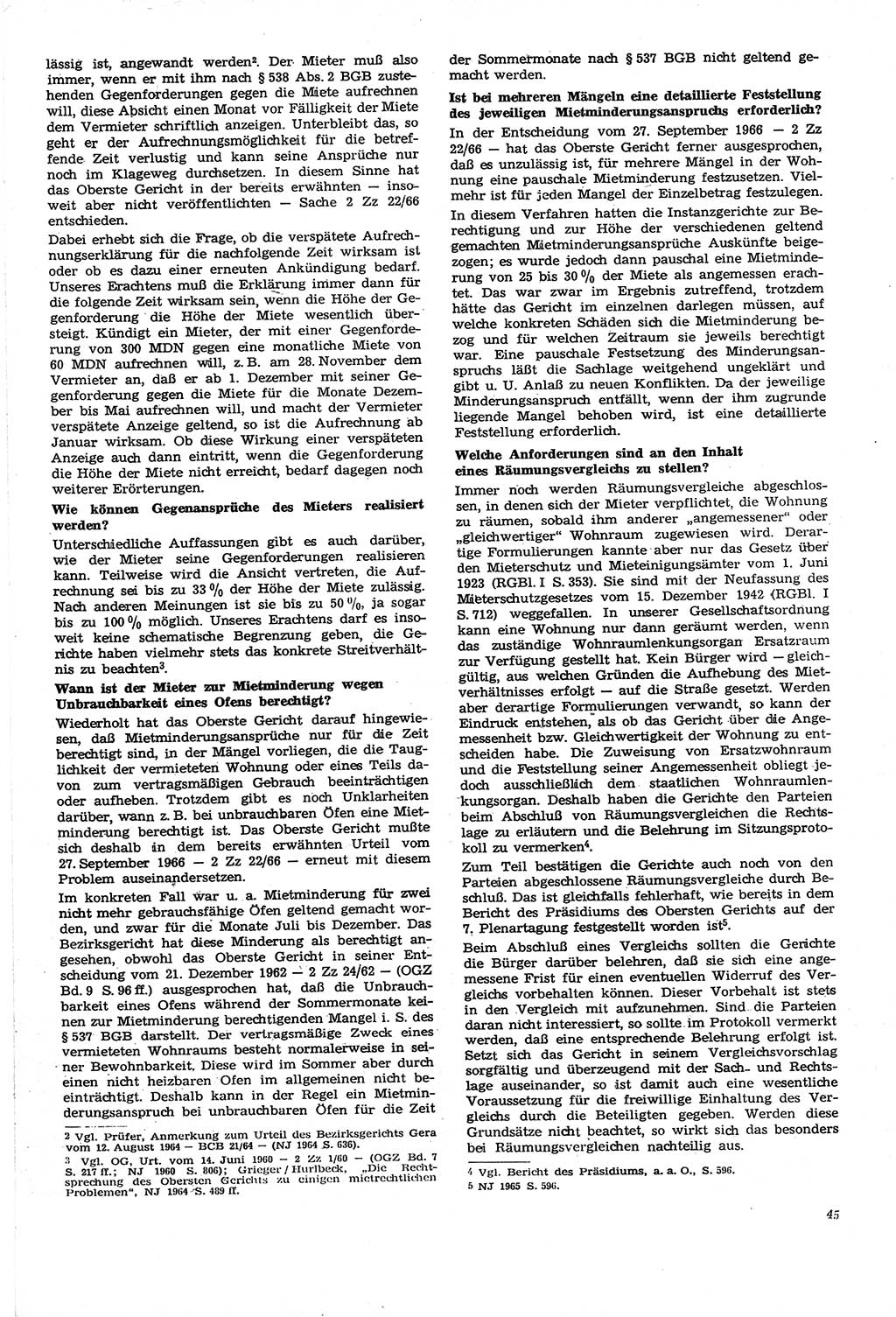 Neue Justiz (NJ), Zeitschrift für Recht und Rechtswissenschaft [Deutsche Demokratische Republik (DDR)], 21. Jahrgang 1967, Seite 45 (NJ DDR 1967, S. 45)