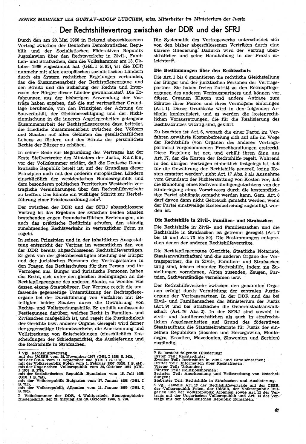 Neue Justiz (NJ), Zeitschrift für Recht und Rechtswissenschaft [Deutsche Demokratische Republik (DDR)], 21. Jahrgang 1967, Seite 47 (NJ DDR 1967, S. 47)