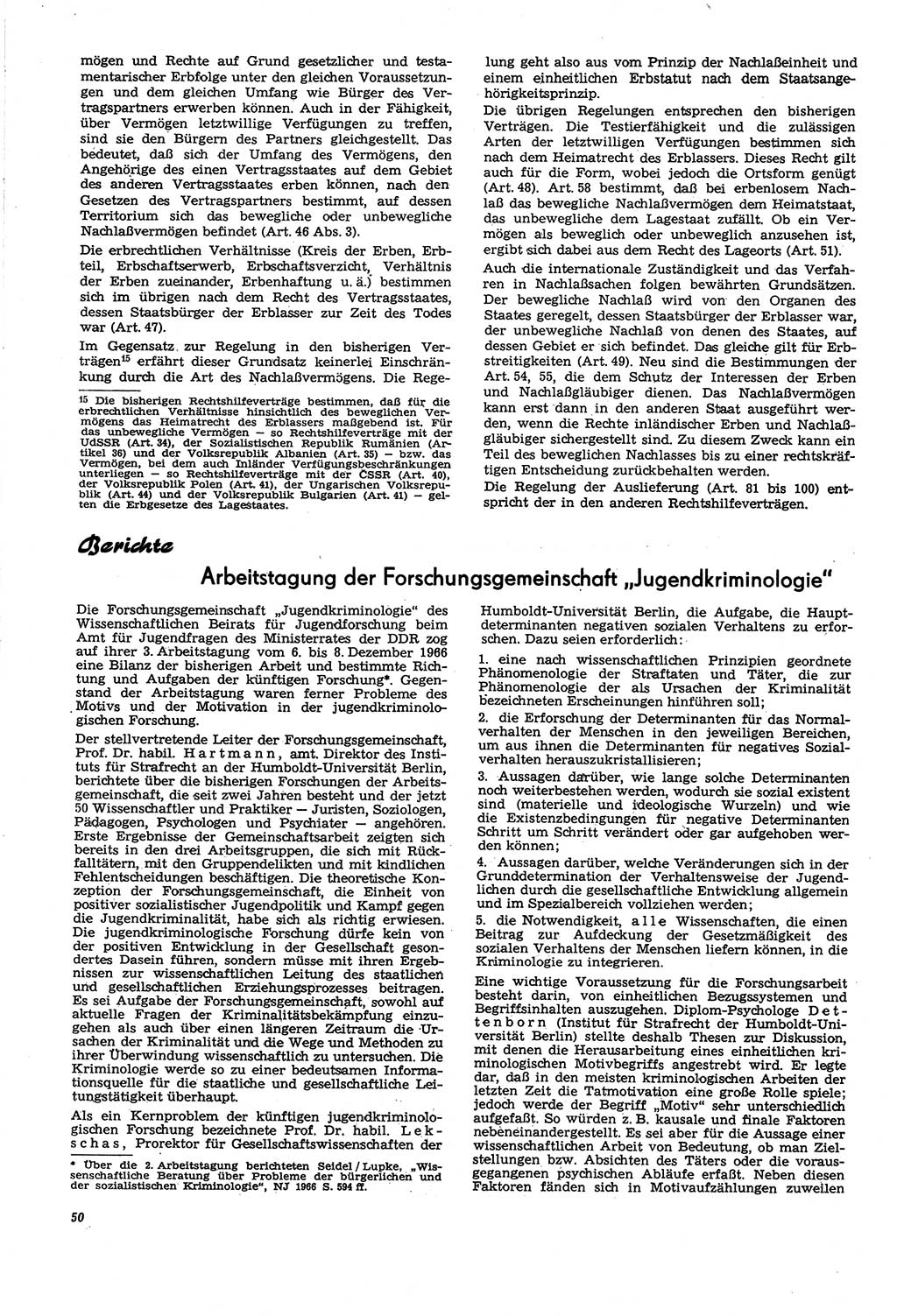 Neue Justiz (NJ), Zeitschrift für Recht und Rechtswissenschaft [Deutsche Demokratische Republik (DDR)], 21. Jahrgang 1967, Seite 50 (NJ DDR 1967, S. 50)