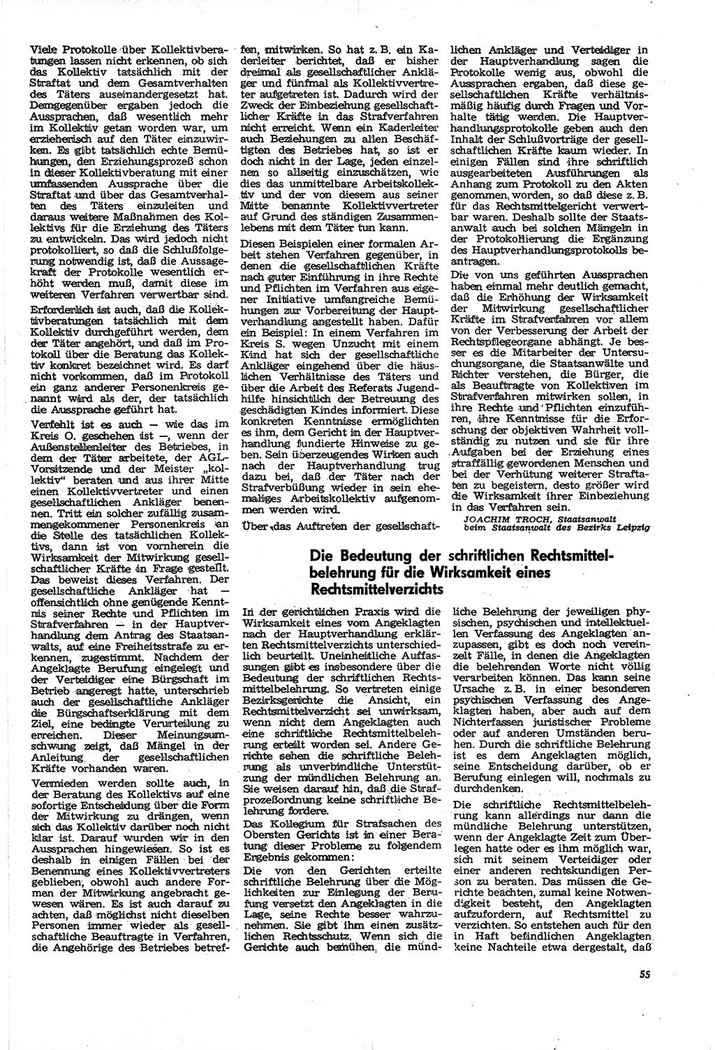 Neue Justiz (NJ), Zeitschrift für Recht und Rechtswissenschaft [Deutsche Demokratische Republik (DDR)], 21. Jahrgang 1967, Seite 55 (NJ DDR 1967, S. 55)