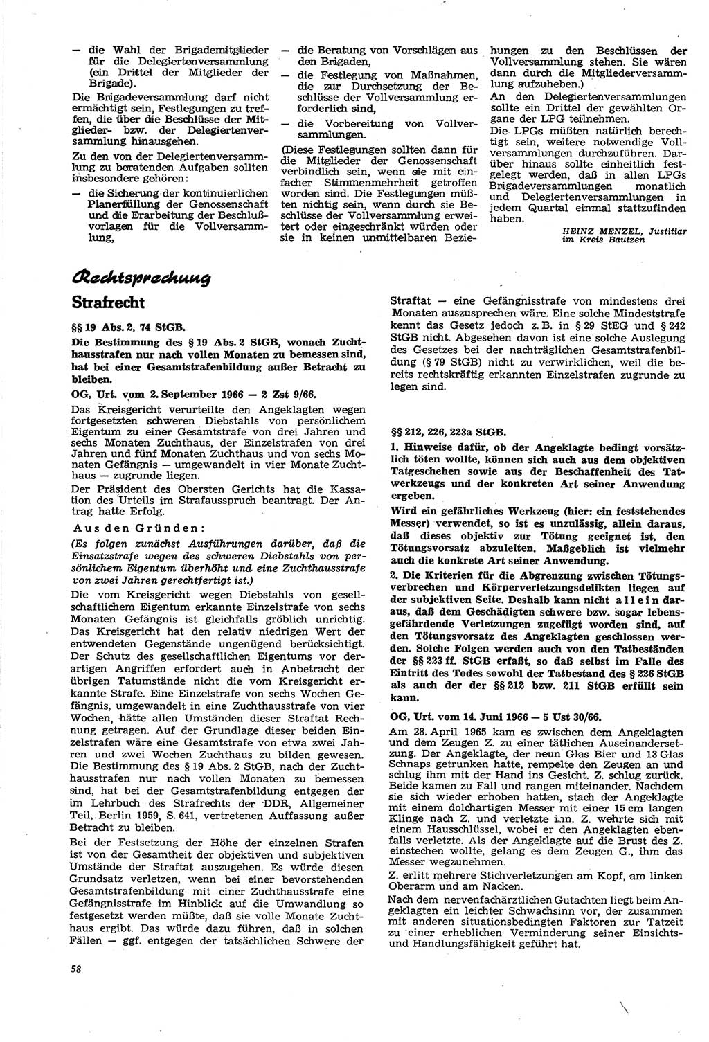 Neue Justiz (NJ), Zeitschrift für Recht und Rechtswissenschaft [Deutsche Demokratische Republik (DDR)], 21. Jahrgang 1967, Seite 58 (NJ DDR 1967, S. 58)