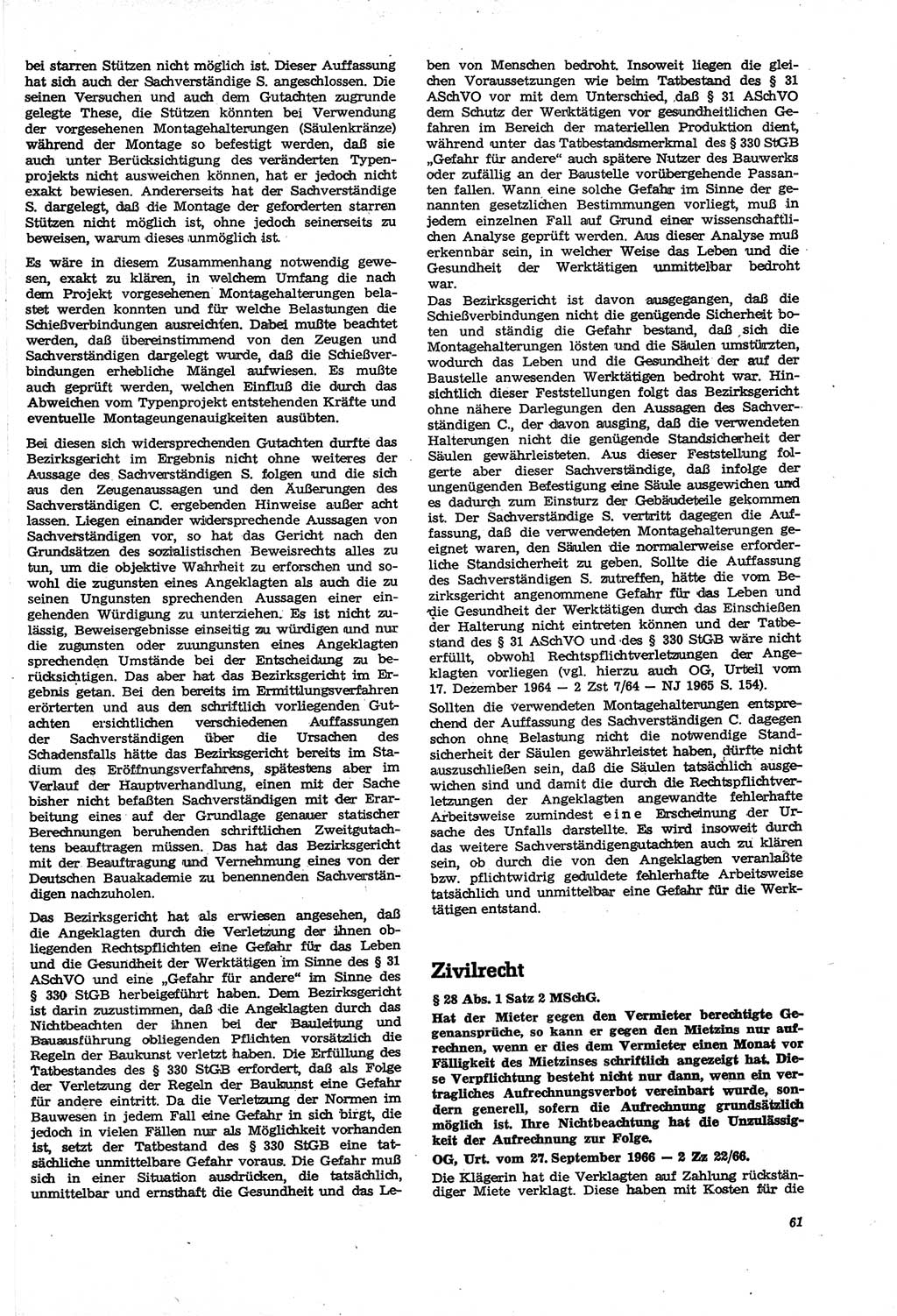 Neue Justiz (NJ), Zeitschrift für Recht und Rechtswissenschaft [Deutsche Demokratische Republik (DDR)], 21. Jahrgang 1967, Seite 61 (NJ DDR 1967, S. 61)