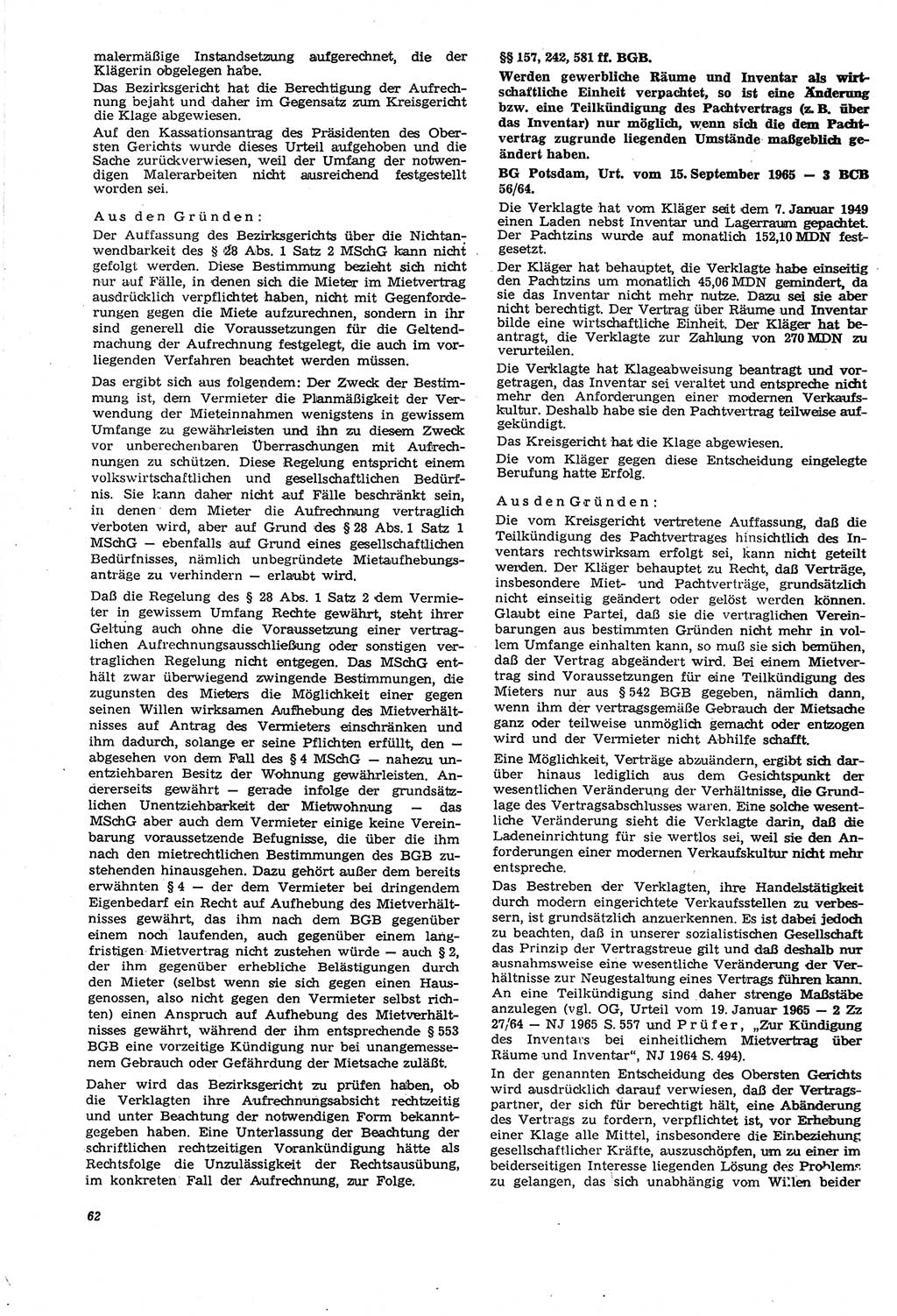 Neue Justiz (NJ), Zeitschrift für Recht und Rechtswissenschaft [Deutsche Demokratische Republik (DDR)], 21. Jahrgang 1967, Seite 62 (NJ DDR 1967, S. 62)