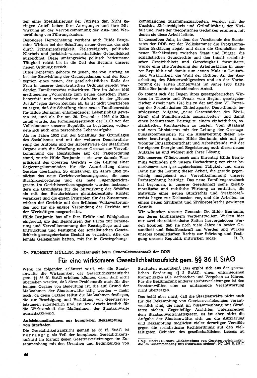 Neue Justiz (NJ), Zeitschrift für Recht und Rechtswissenschaft [Deutsche Demokratische Republik (DDR)], 21. Jahrgang 1967, Seite 66 (NJ DDR 1967, S. 66)