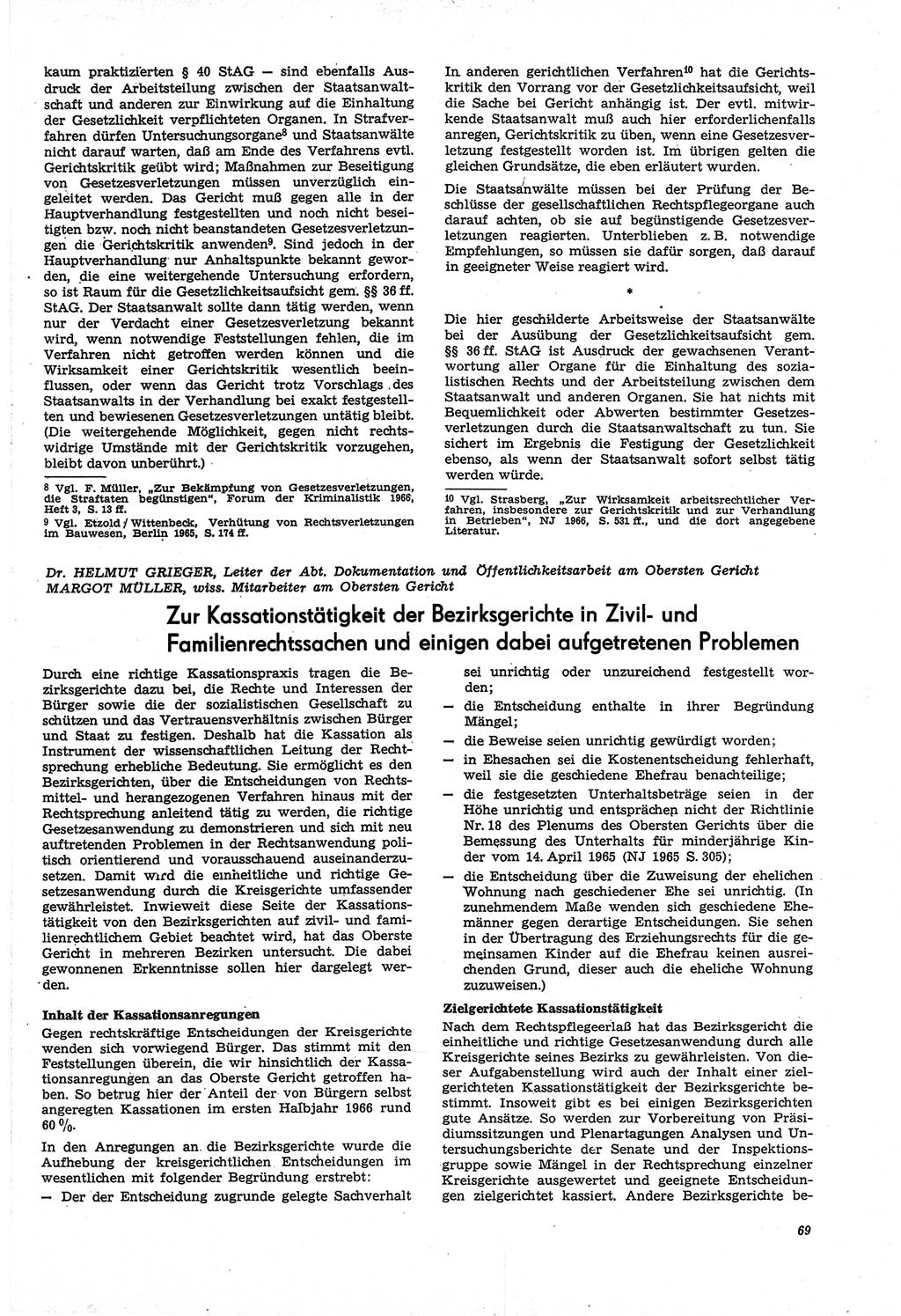 Neue Justiz (NJ), Zeitschrift für Recht und Rechtswissenschaft [Deutsche Demokratische Republik (DDR)], 21. Jahrgang 1967, Seite 69 (NJ DDR 1967, S. 69)
