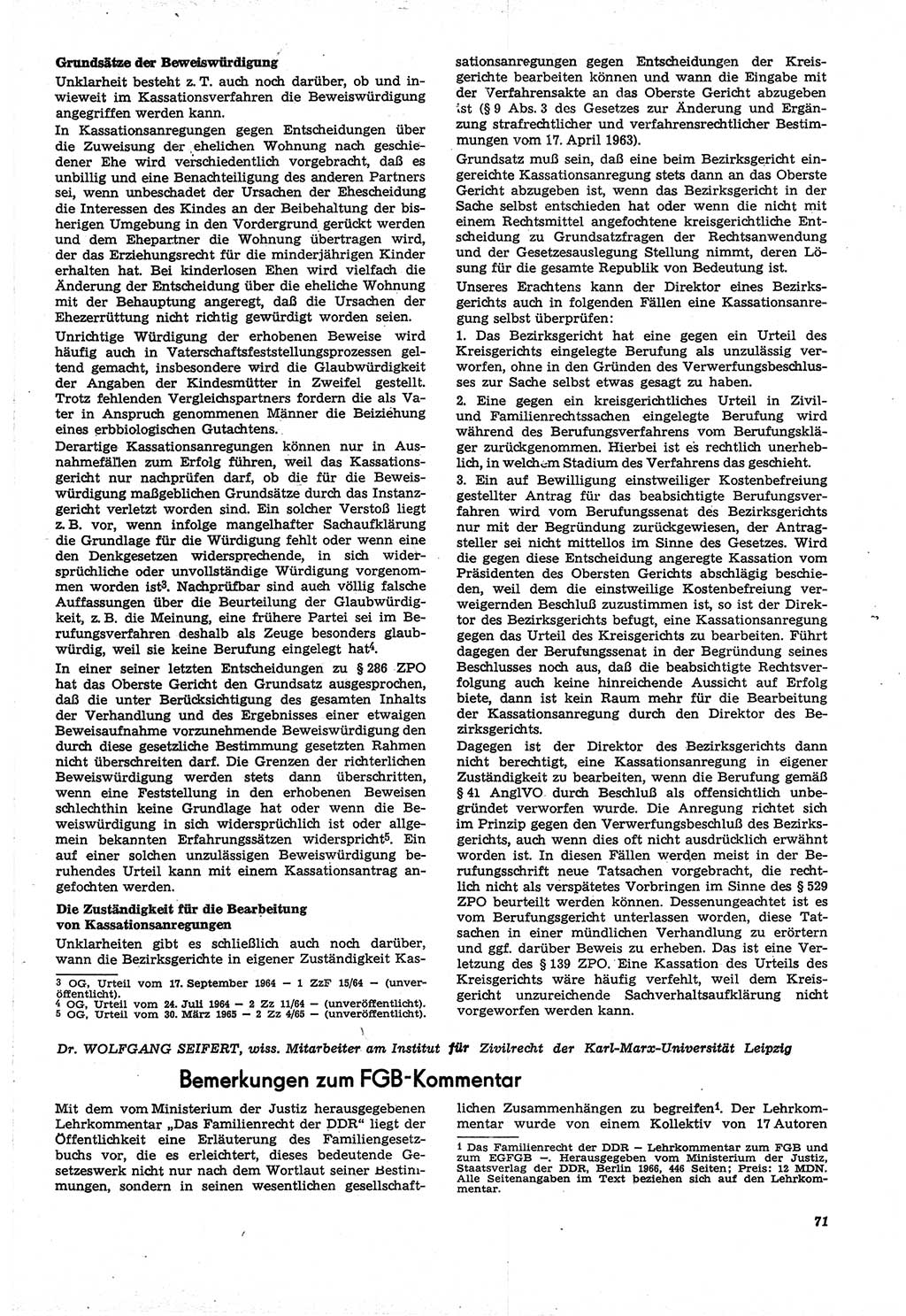 Neue Justiz (NJ), Zeitschrift für Recht und Rechtswissenschaft [Deutsche Demokratische Republik (DDR)], 21. Jahrgang 1967, Seite 71 (NJ DDR 1967, S. 71)