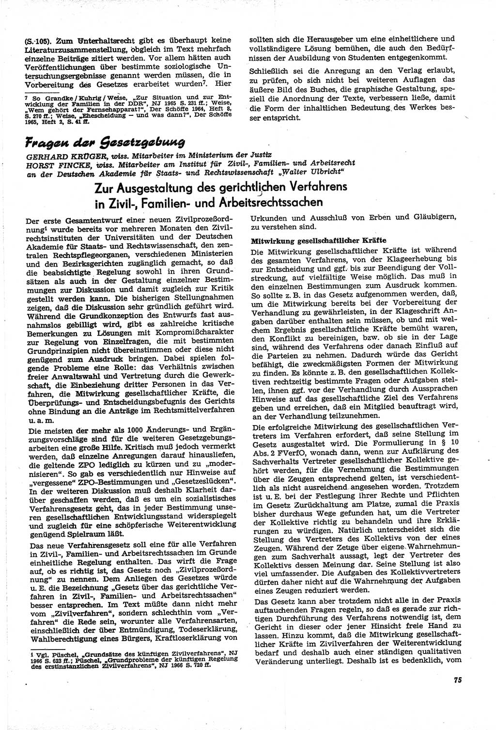 Neue Justiz (NJ), Zeitschrift für Recht und Rechtswissenschaft [Deutsche Demokratische Republik (DDR)], 21. Jahrgang 1967, Seite 75 (NJ DDR 1967, S. 75)