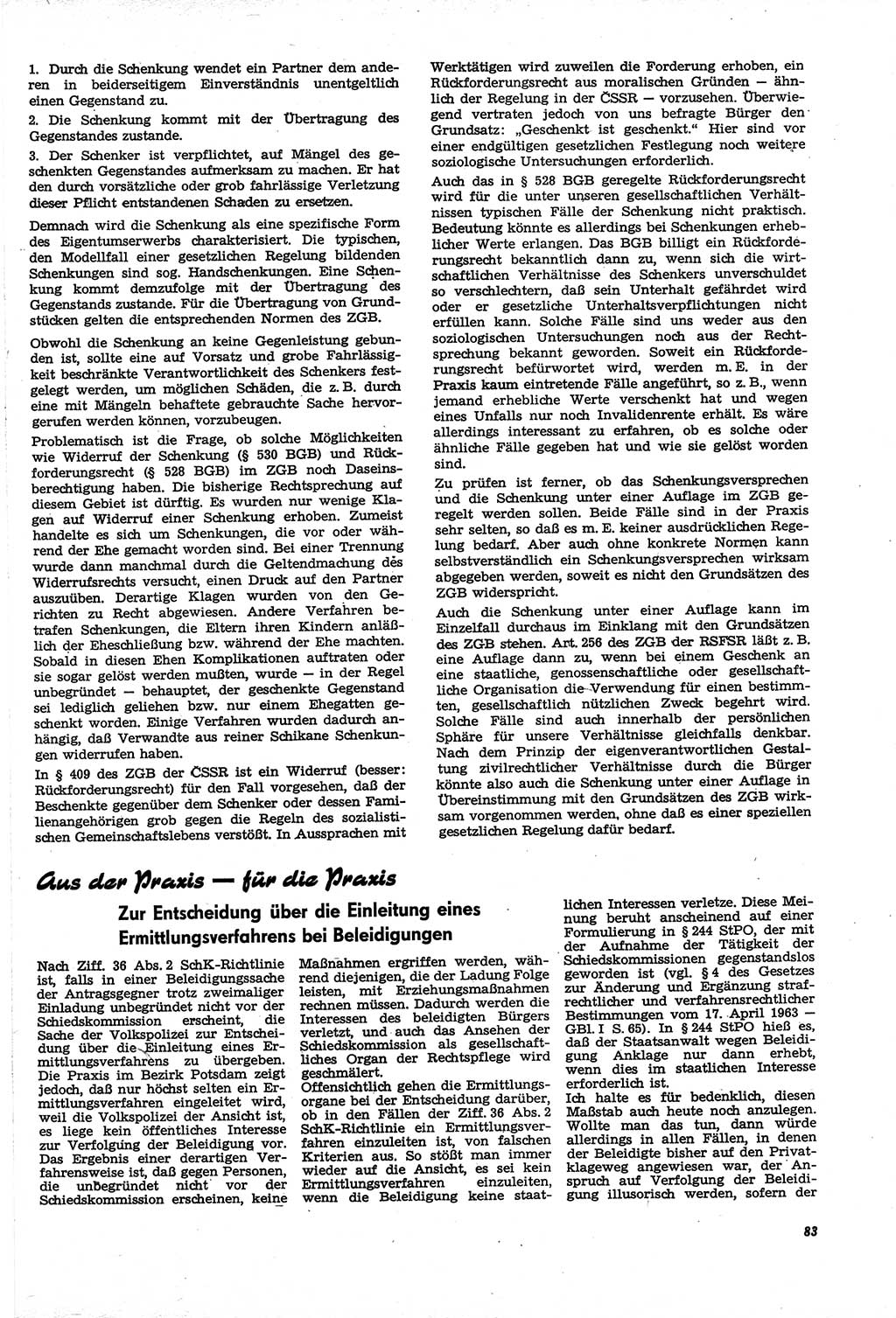 Neue Justiz (NJ), Zeitschrift für Recht und Rechtswissenschaft [Deutsche Demokratische Republik (DDR)], 21. Jahrgang 1967, Seite 83 (NJ DDR 1967, S. 83)