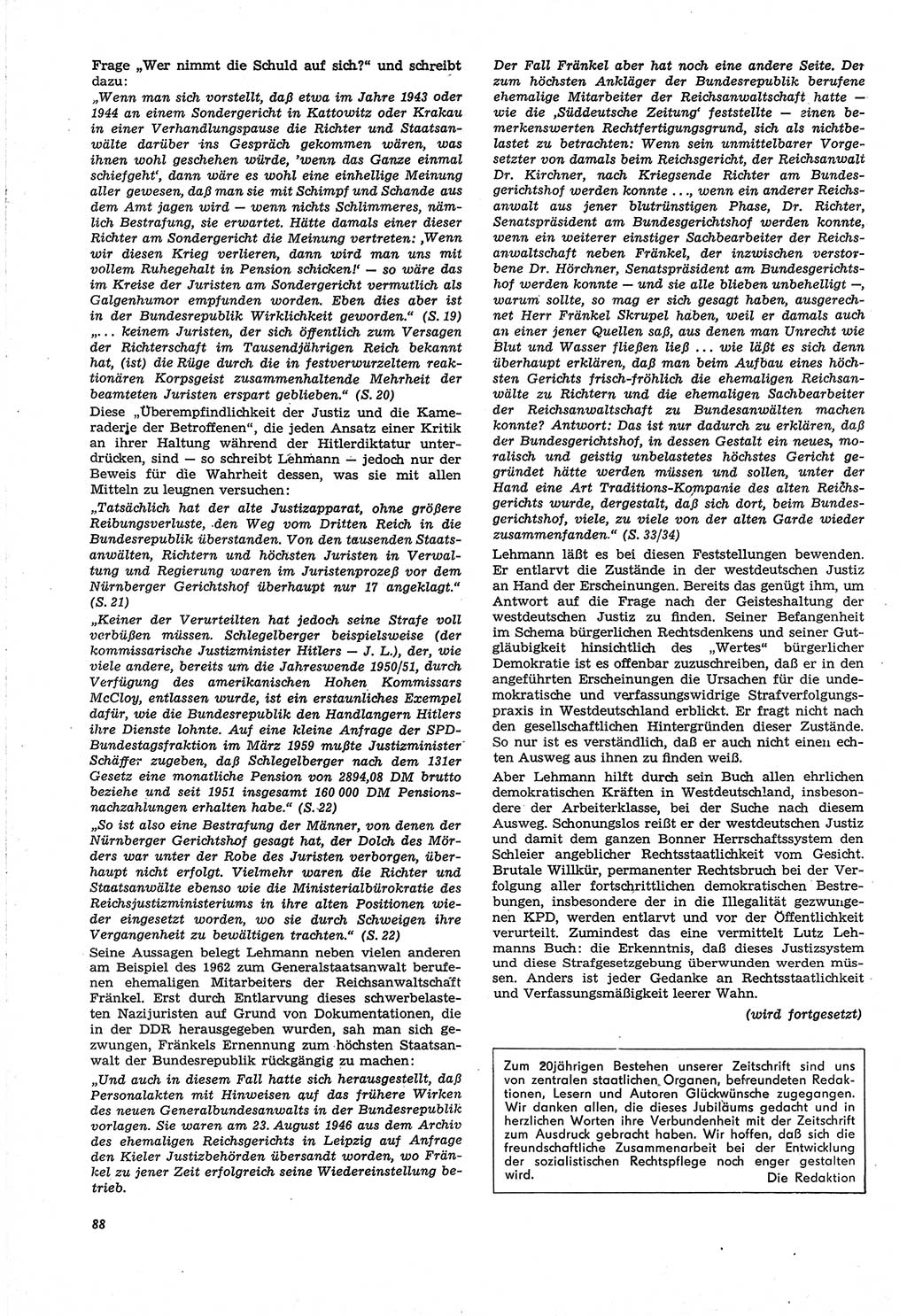Neue Justiz (NJ), Zeitschrift für Recht und Rechtswissenschaft [Deutsche Demokratische Republik (DDR)], 21. Jahrgang 1967, Seite 88 (NJ DDR 1967, S. 88)