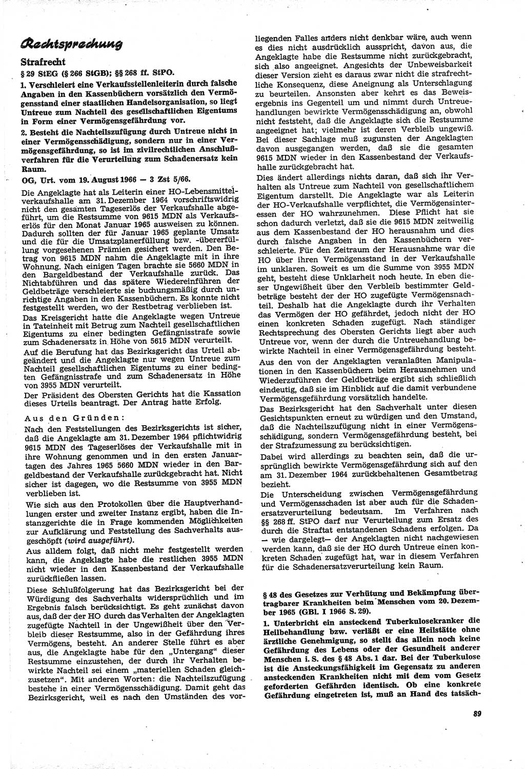 Neue Justiz (NJ), Zeitschrift für Recht und Rechtswissenschaft [Deutsche Demokratische Republik (DDR)], 21. Jahrgang 1967, Seite 89 (NJ DDR 1967, S. 89)