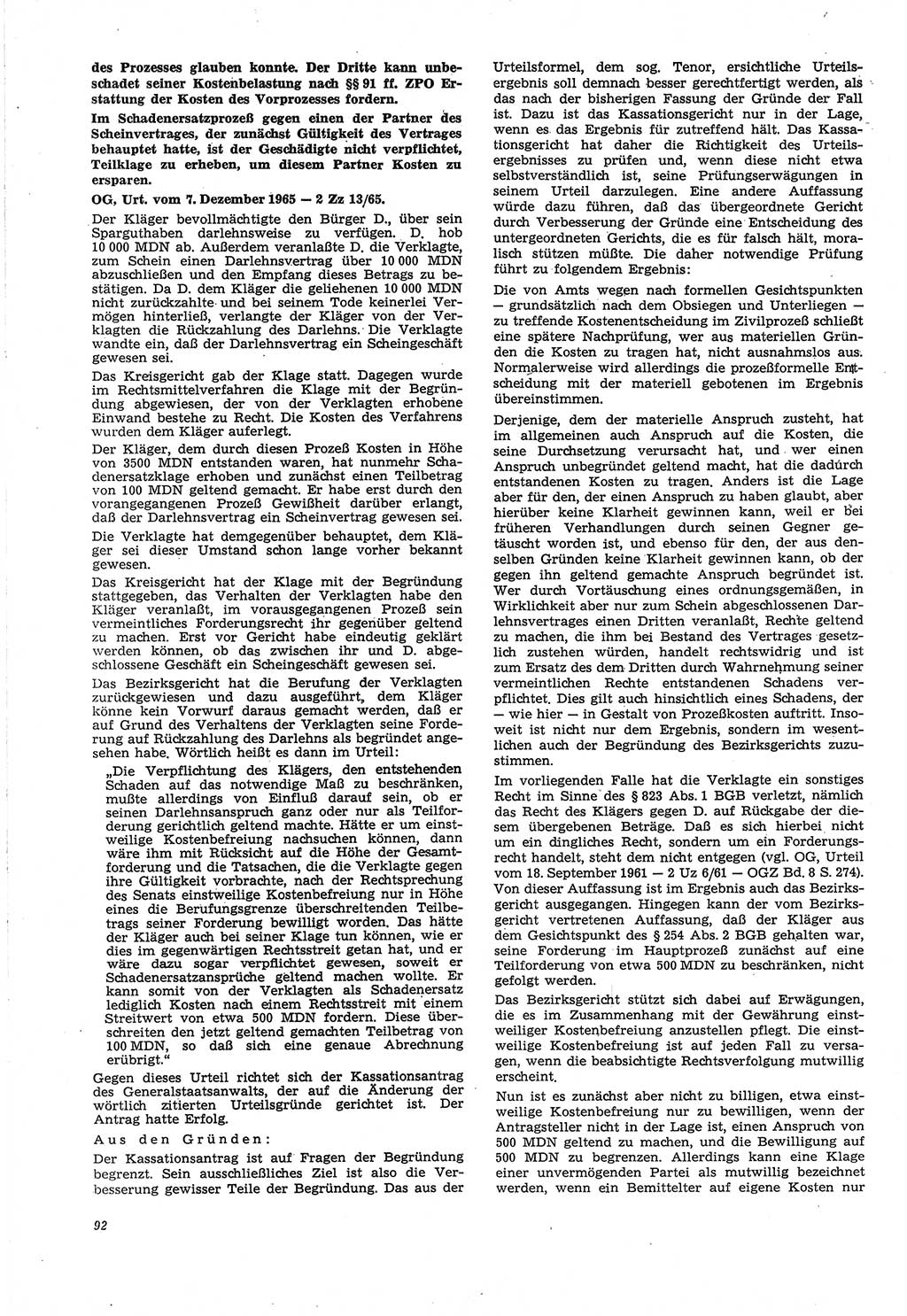 Neue Justiz (NJ), Zeitschrift für Recht und Rechtswissenschaft [Deutsche Demokratische Republik (DDR)], 21. Jahrgang 1967, Seite 92 (NJ DDR 1967, S. 92)