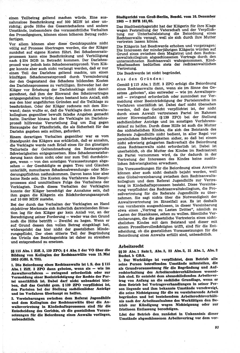 Neue Justiz (NJ), Zeitschrift für Recht und Rechtswissenschaft [Deutsche Demokratische Republik (DDR)], 21. Jahrgang 1967, Seite 93 (NJ DDR 1967, S. 93)