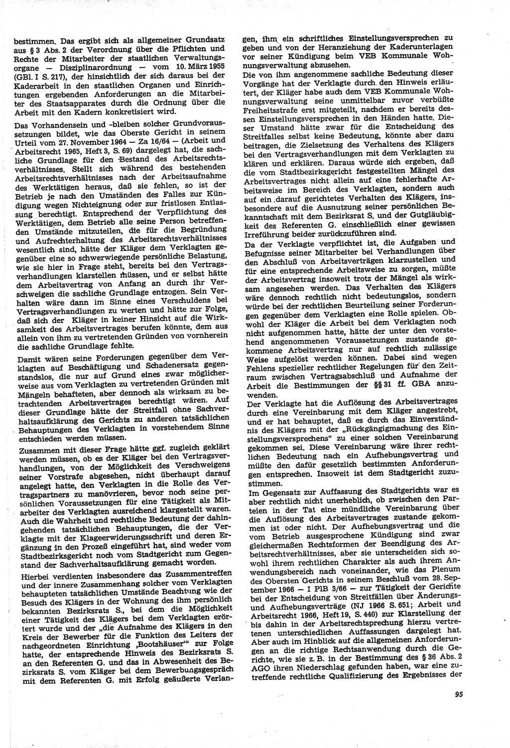 Neue Justiz (NJ), Zeitschrift für Recht und Rechtswissenschaft [Deutsche Demokratische Republik (DDR)], 21. Jahrgang 1967, Seite 95 (NJ DDR 1967, S. 95)