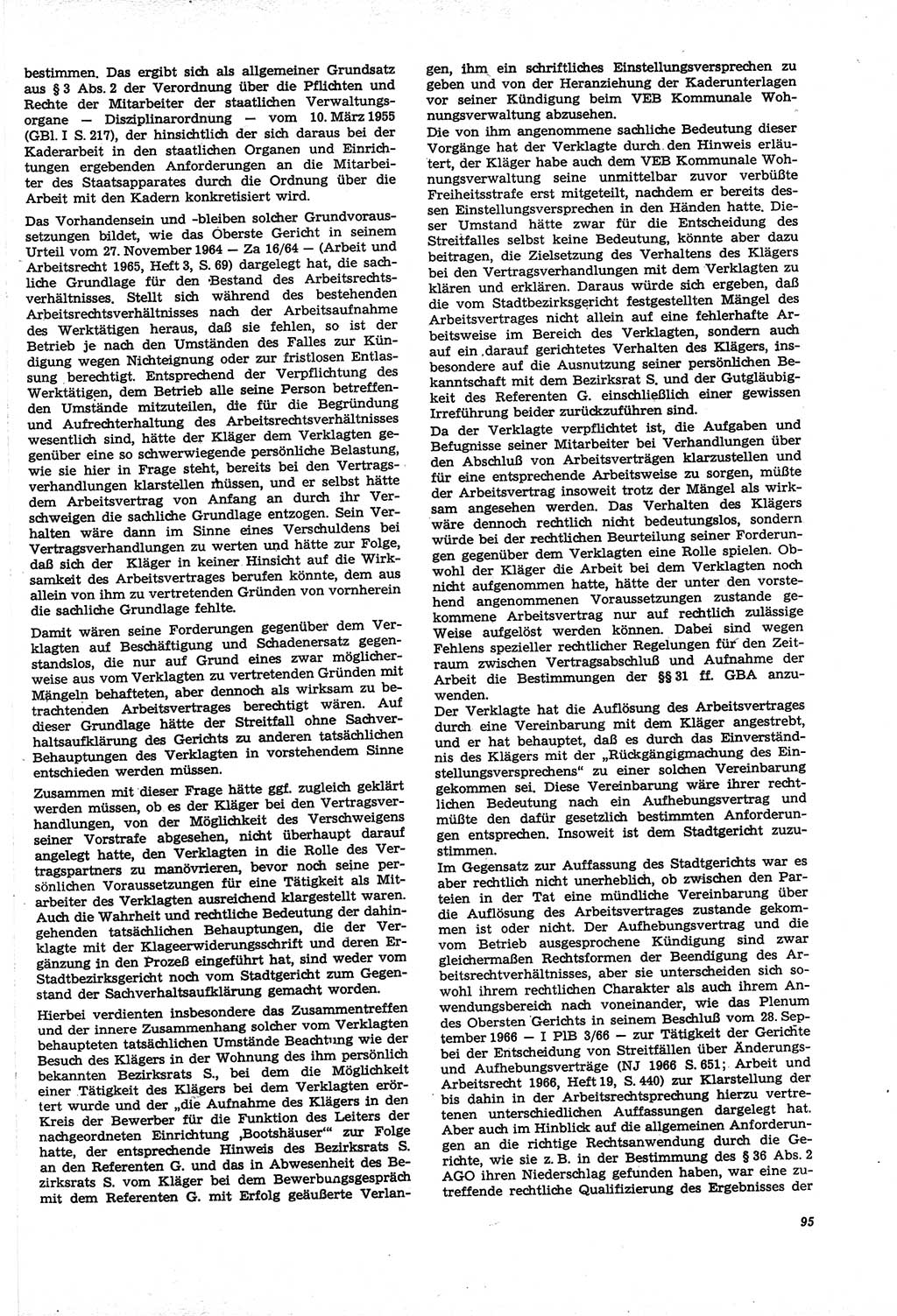 Neue Justiz (NJ), Zeitschrift für Recht und Rechtswissenschaft [Deutsche Demokratische Republik (DDR)], 21. Jahrgang 1967, Seite 95 (NJ DDR 1967, S. 95)